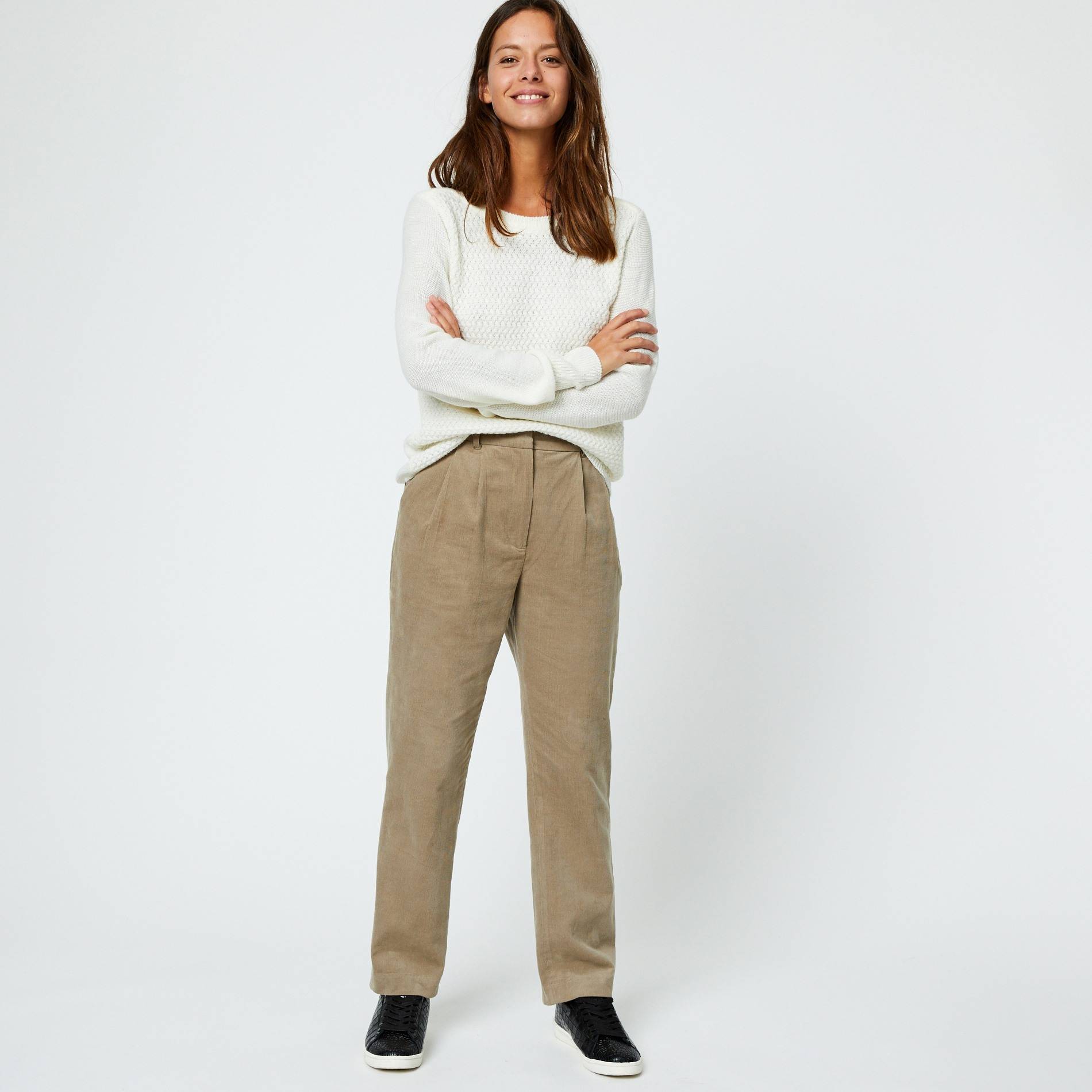 Pantalon en velours jambes larges, Brun clair, large image number 0.0