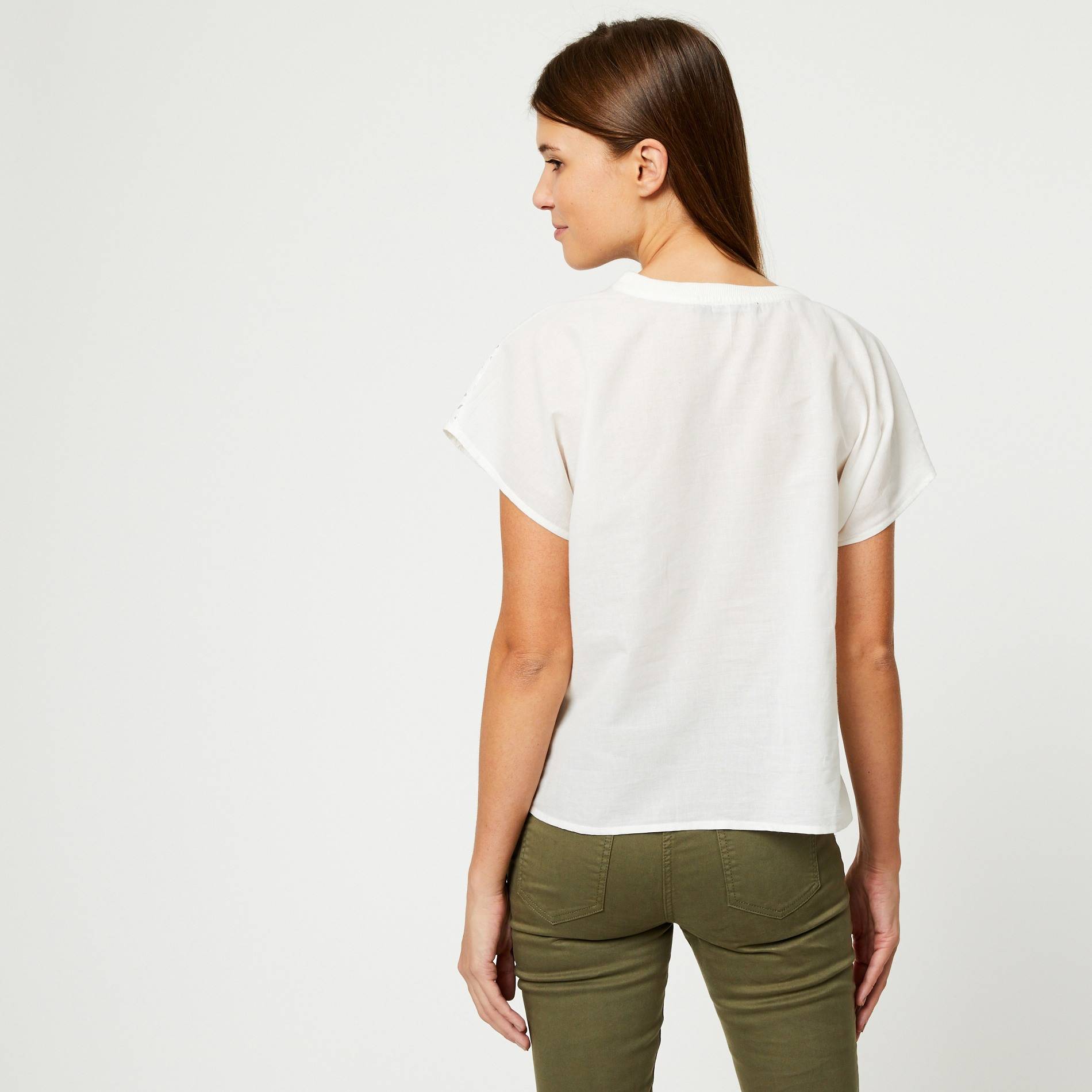 Blouse manches courtes broderie anglaise, Camel, large image number 1