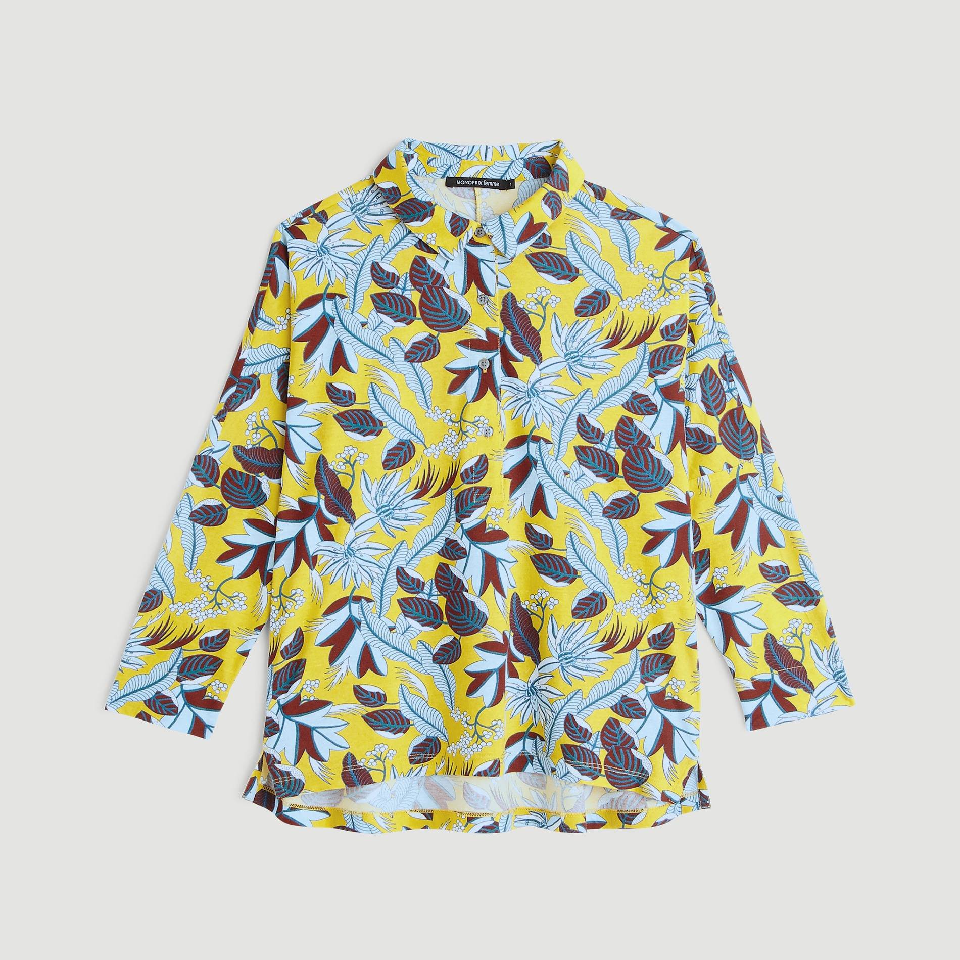 Chemise loose en coton imprimé, Ocre, large image number 2.0