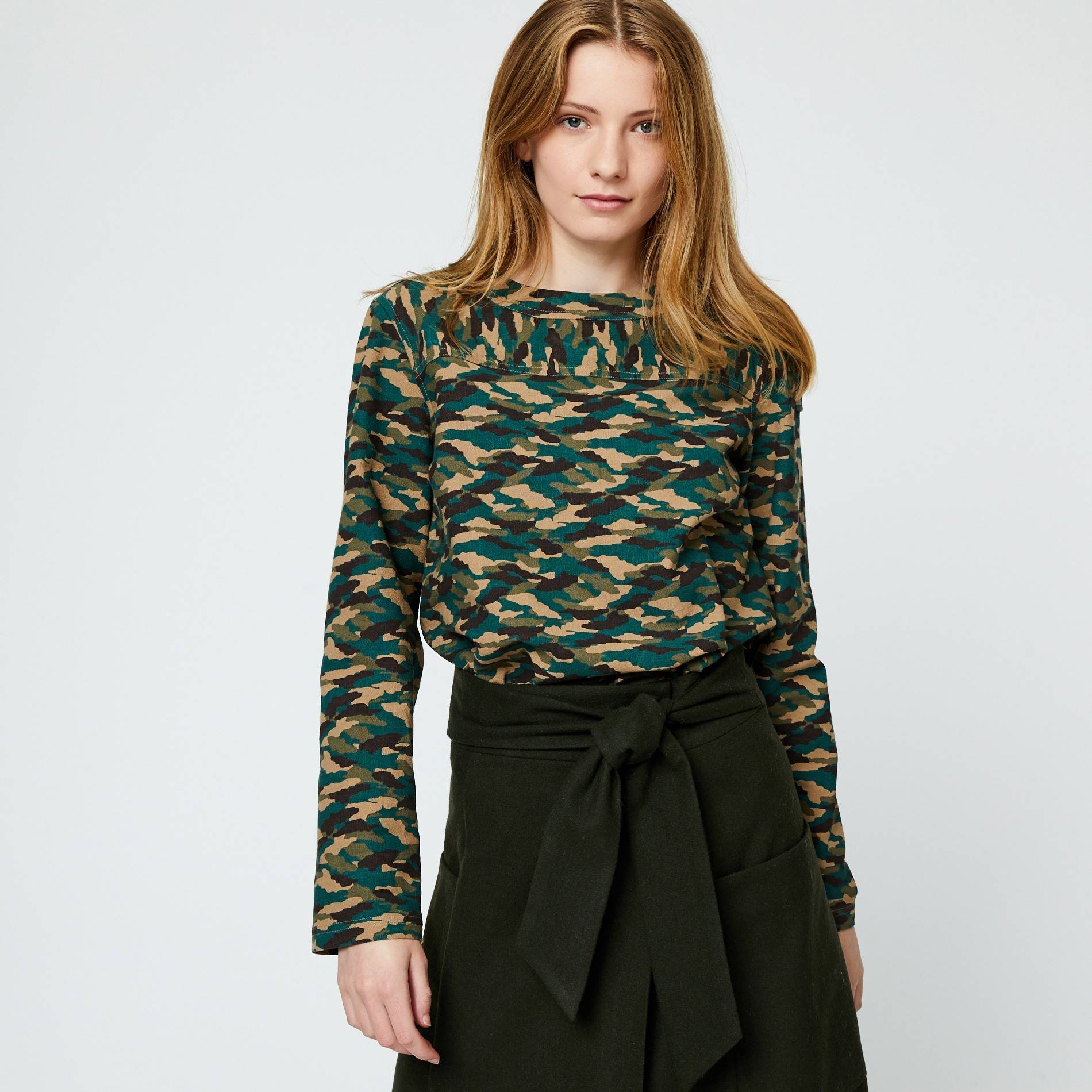 Blouse manches longues en crêpe, Vert foncé, large image number 0