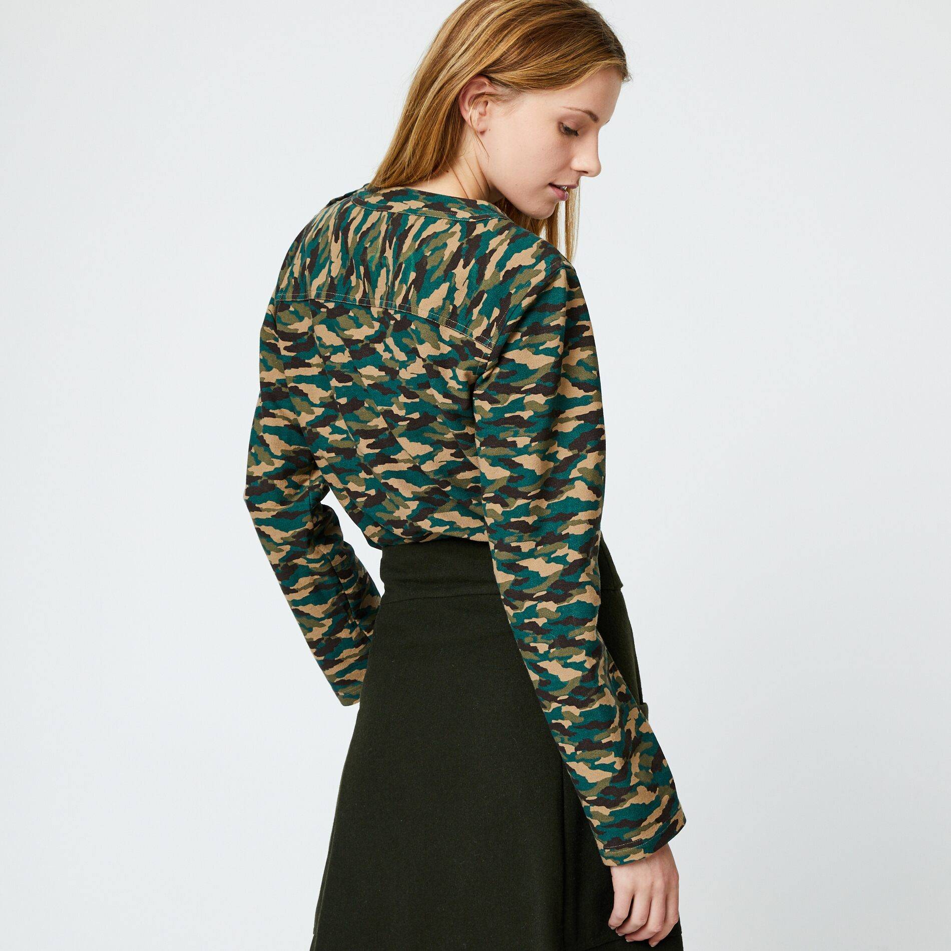 Blouse manches longues en crêpe, Vert foncé, large image number 1