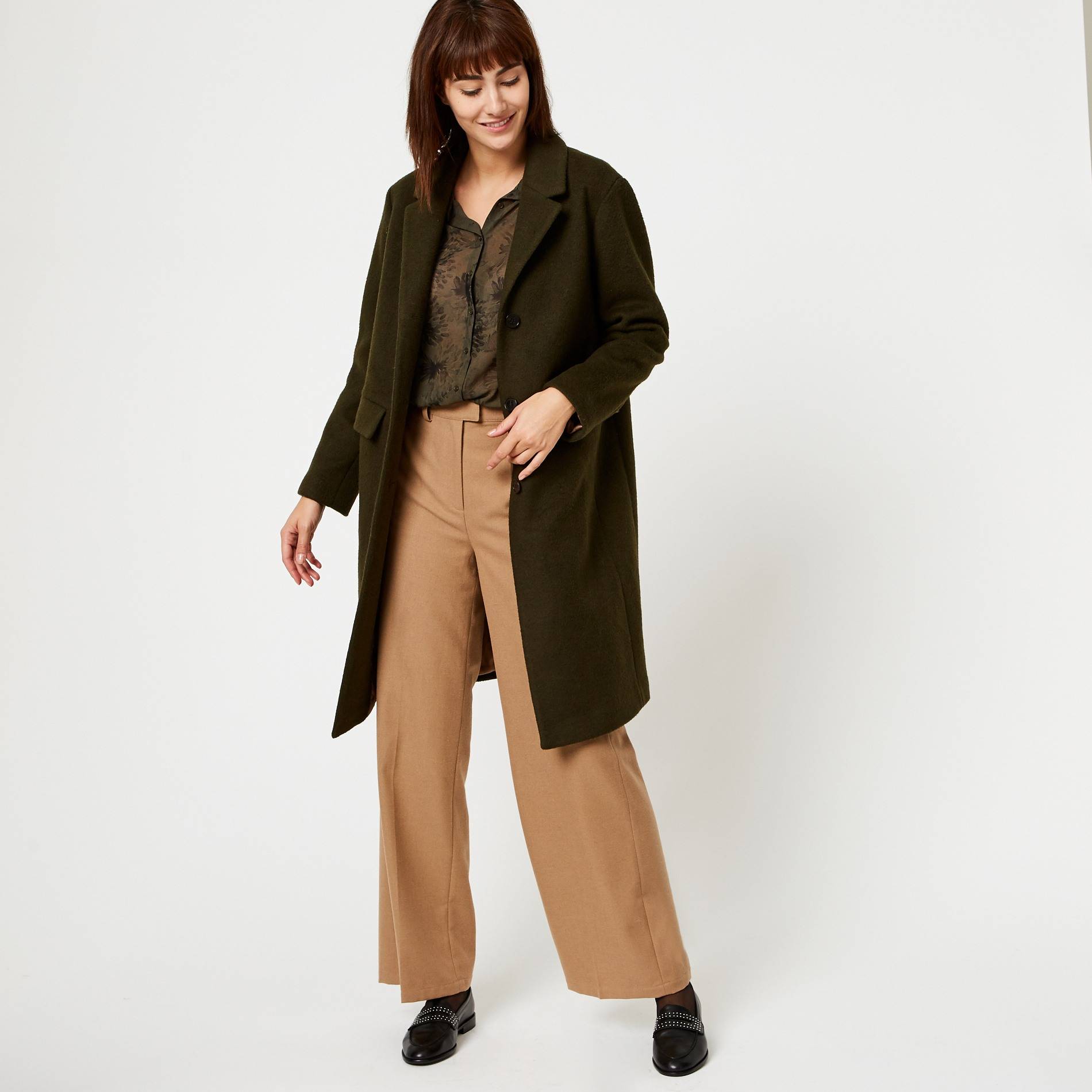 Manteau long avec poches à rabats, Kaki, large image number 0.0
