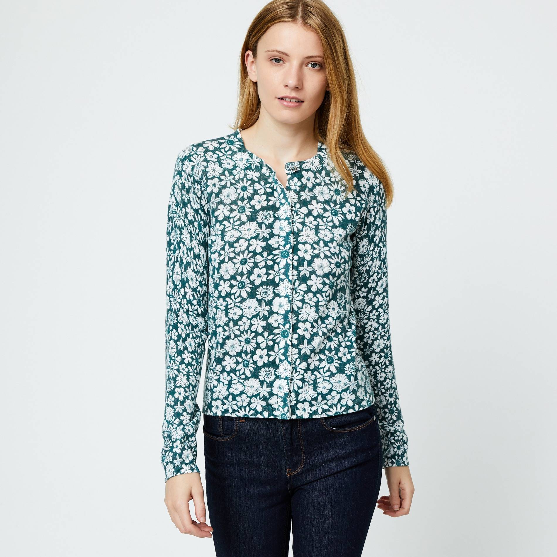 Cardigan imprimé en coton, Camel, large image number 0
