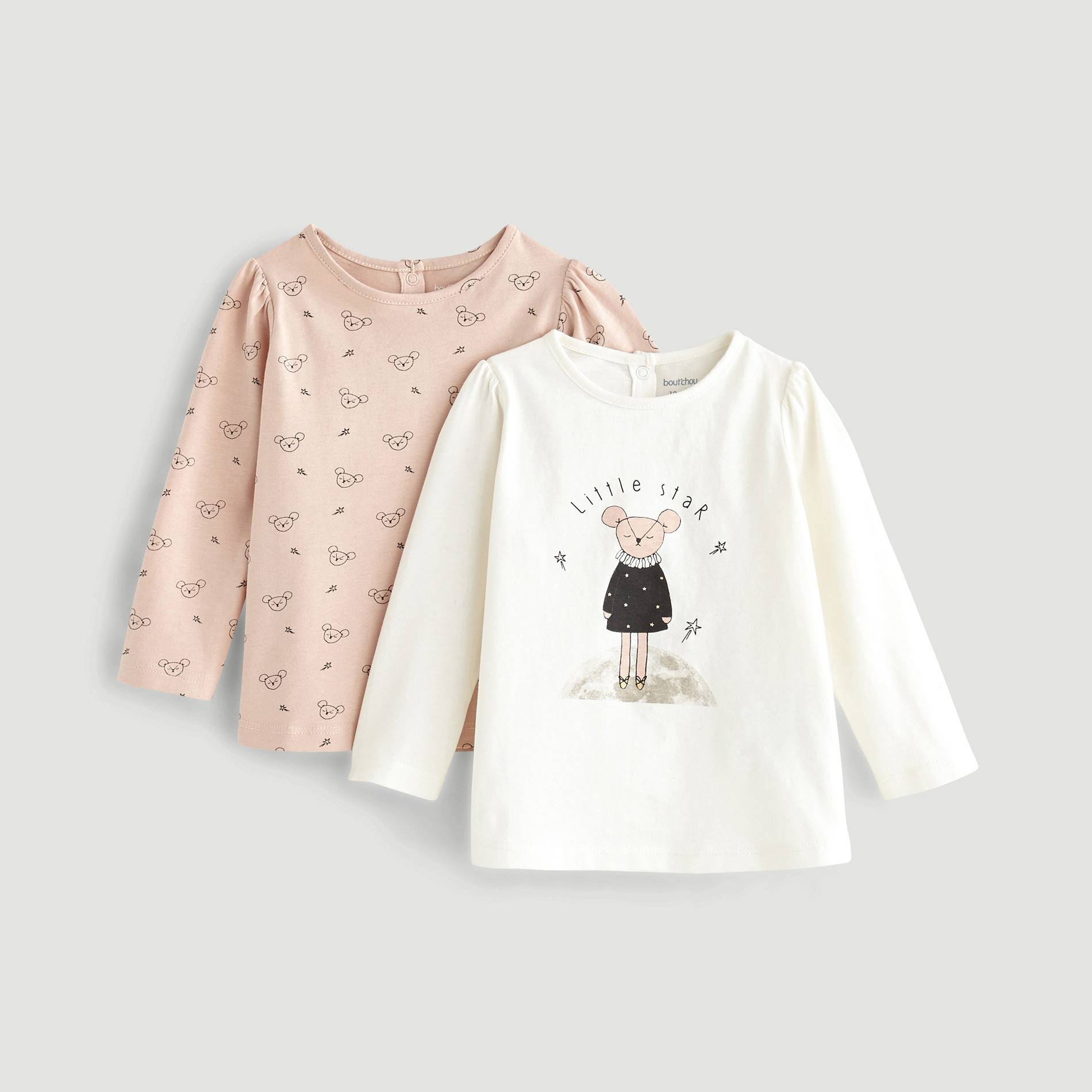 Lot de t-shirts en coton imprimé, Ecru, large image number 0.0
