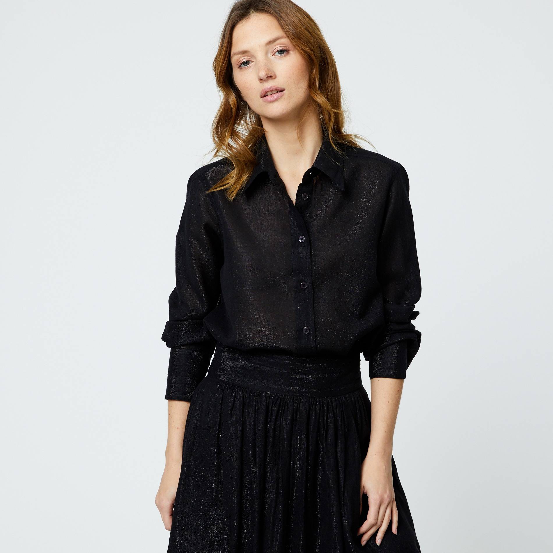 Chemise manches longues brillant, Noir, large image number 0
