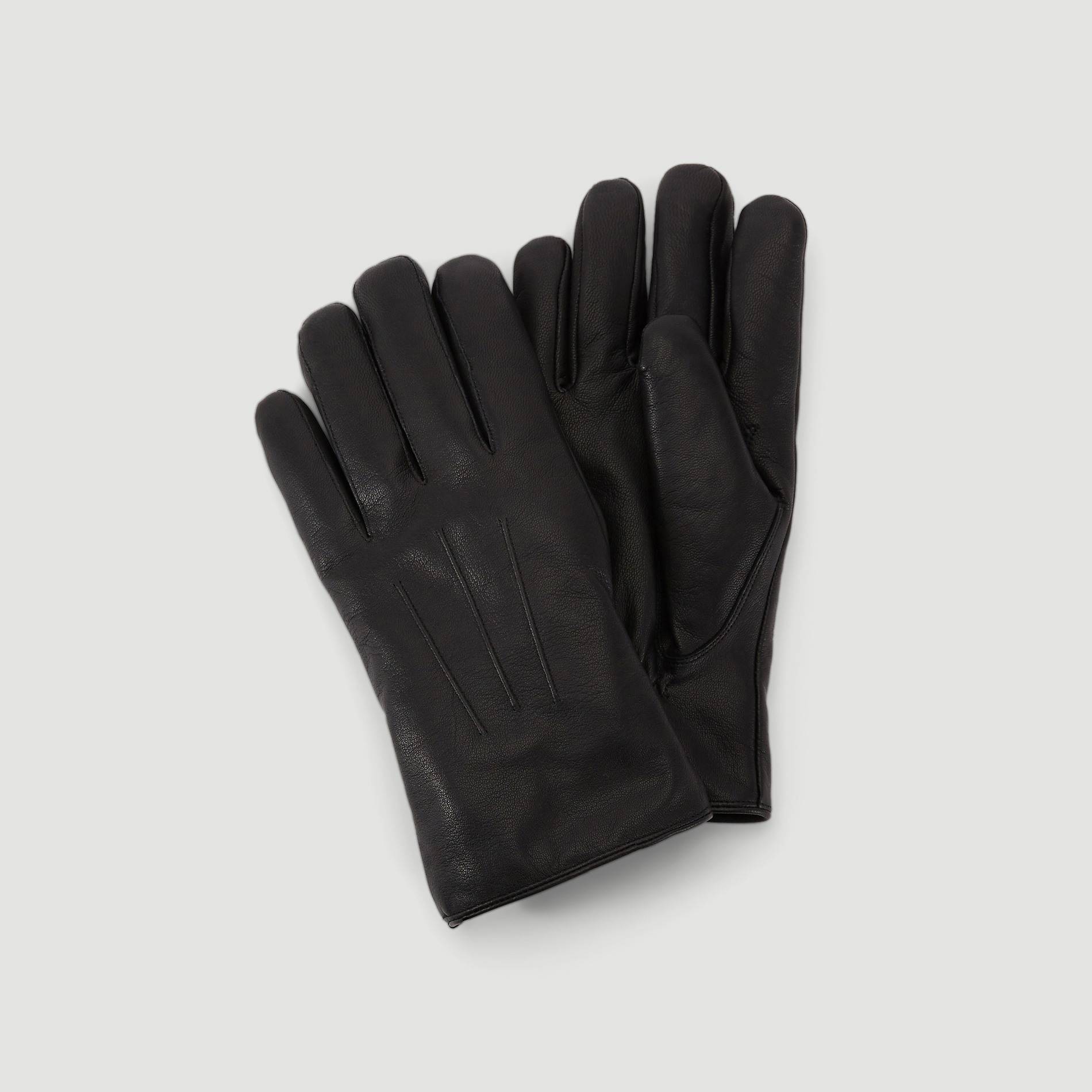 Gants en cuir fourrés, Noir, large image number 0