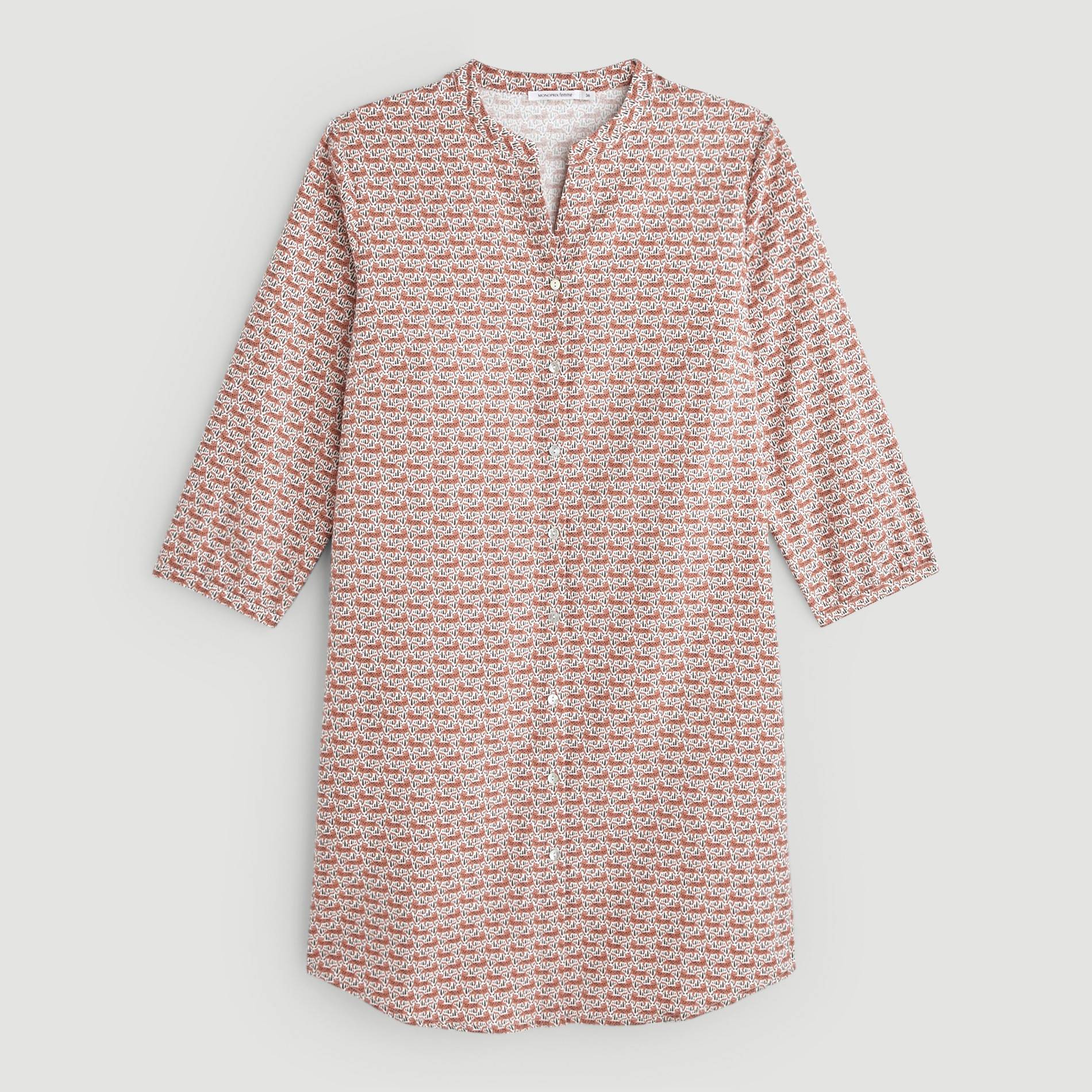 Chemise de nuit manches 3/4 imprimée léopards, Cuivre, large image number 2.0
