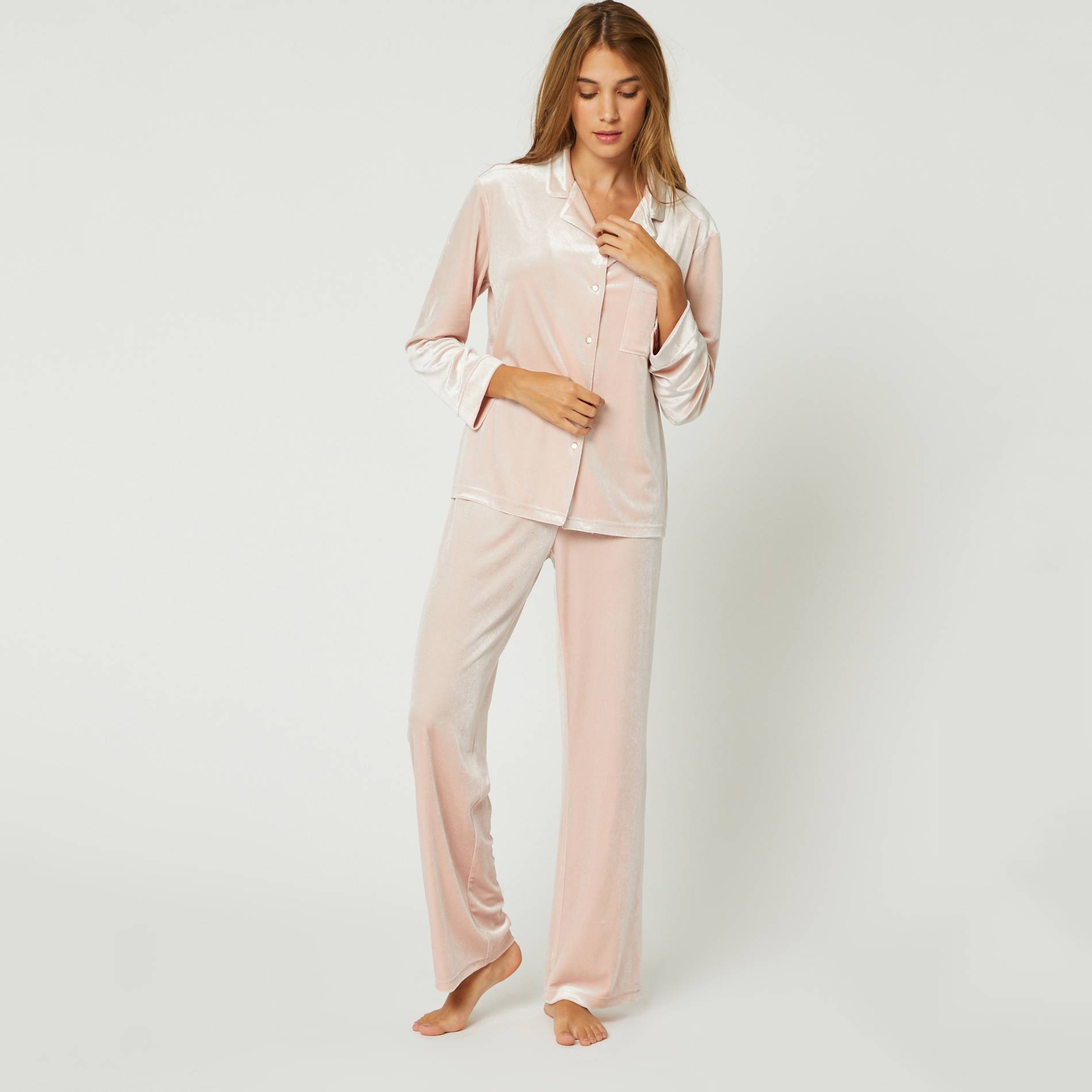 Pyjama manches longues en velours, Rose clair, large image number 0.0