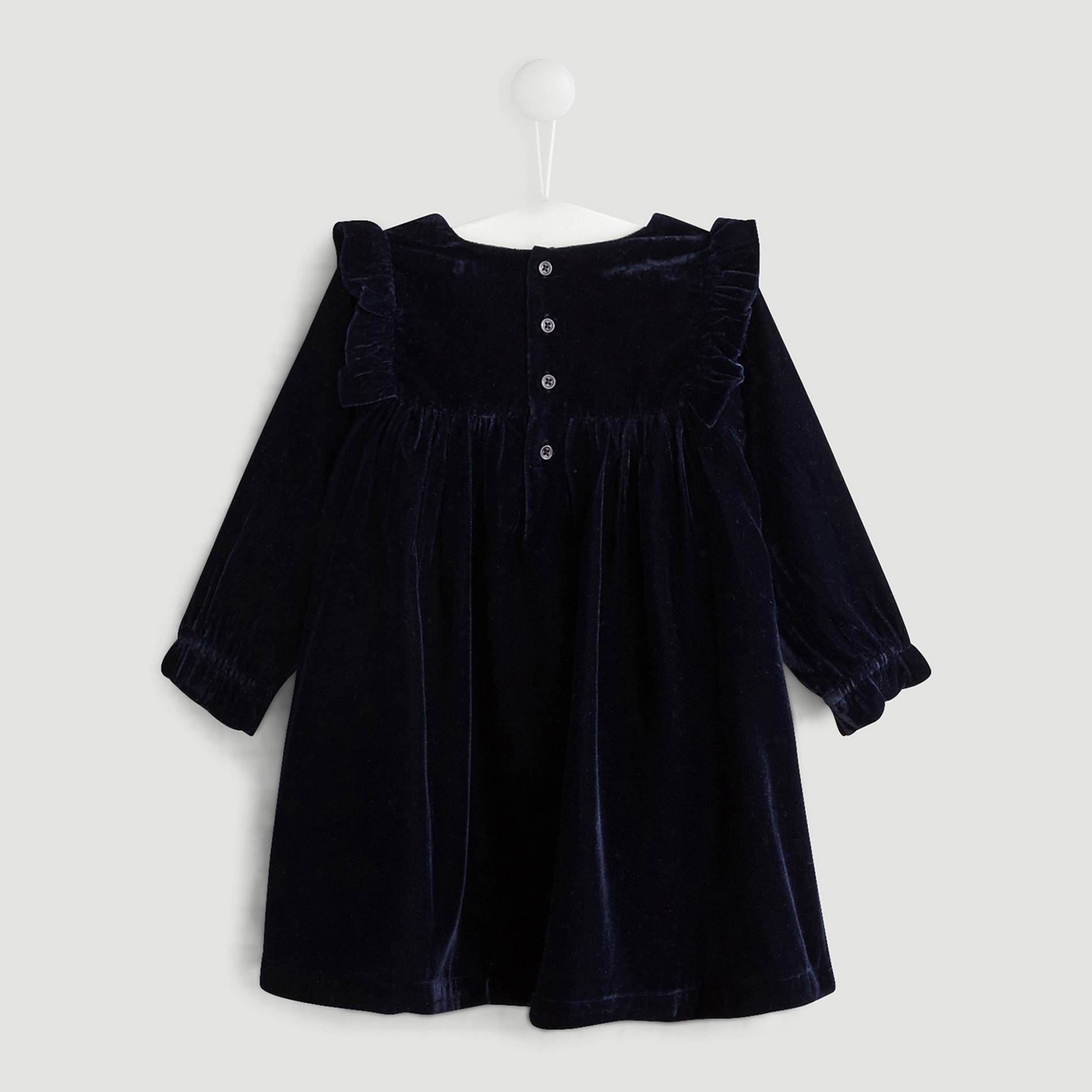 Robe en velours brodée, Bleu marine, large image number 2