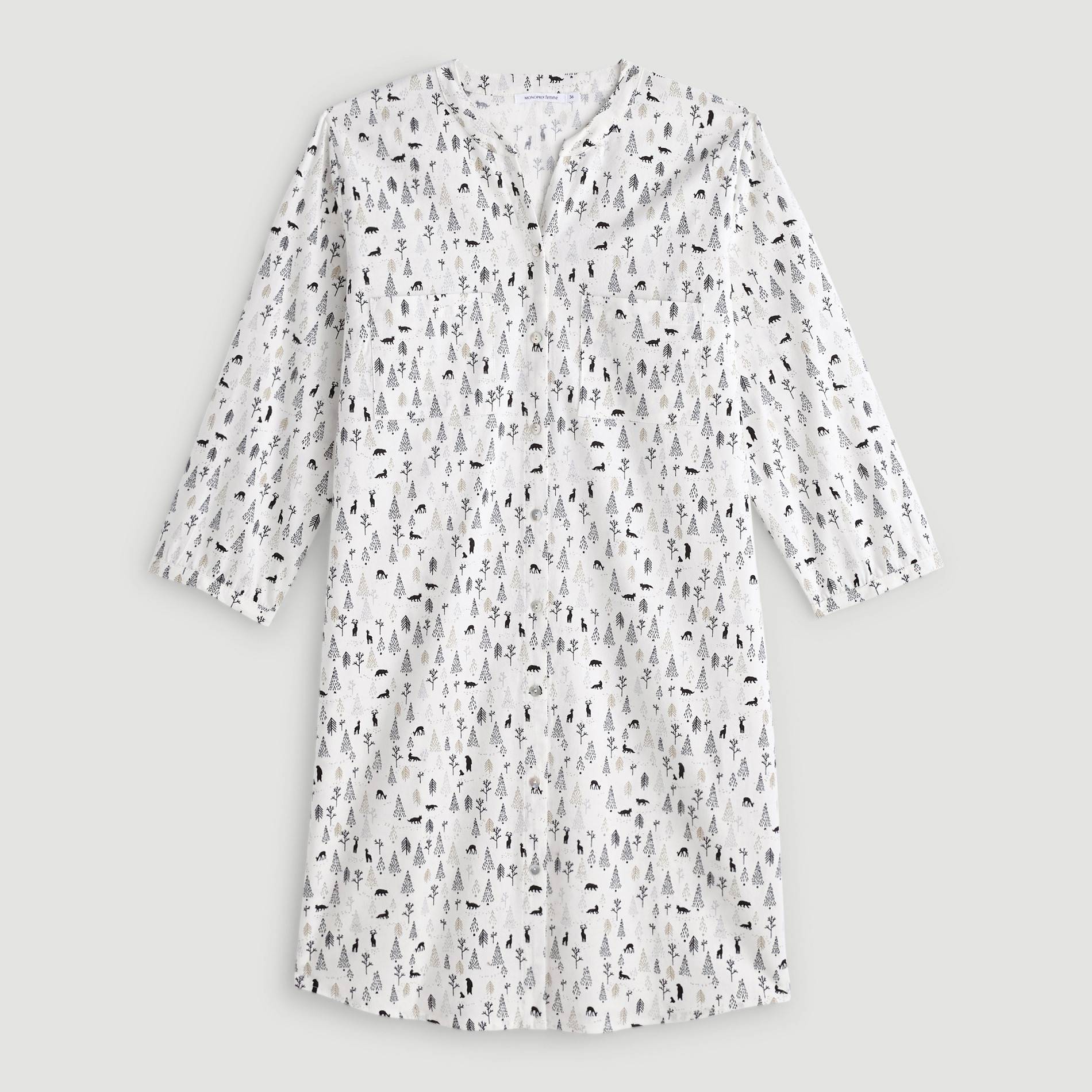 Chemise de nuit imprimée sapins et cerfs, Blanc, large image number 2