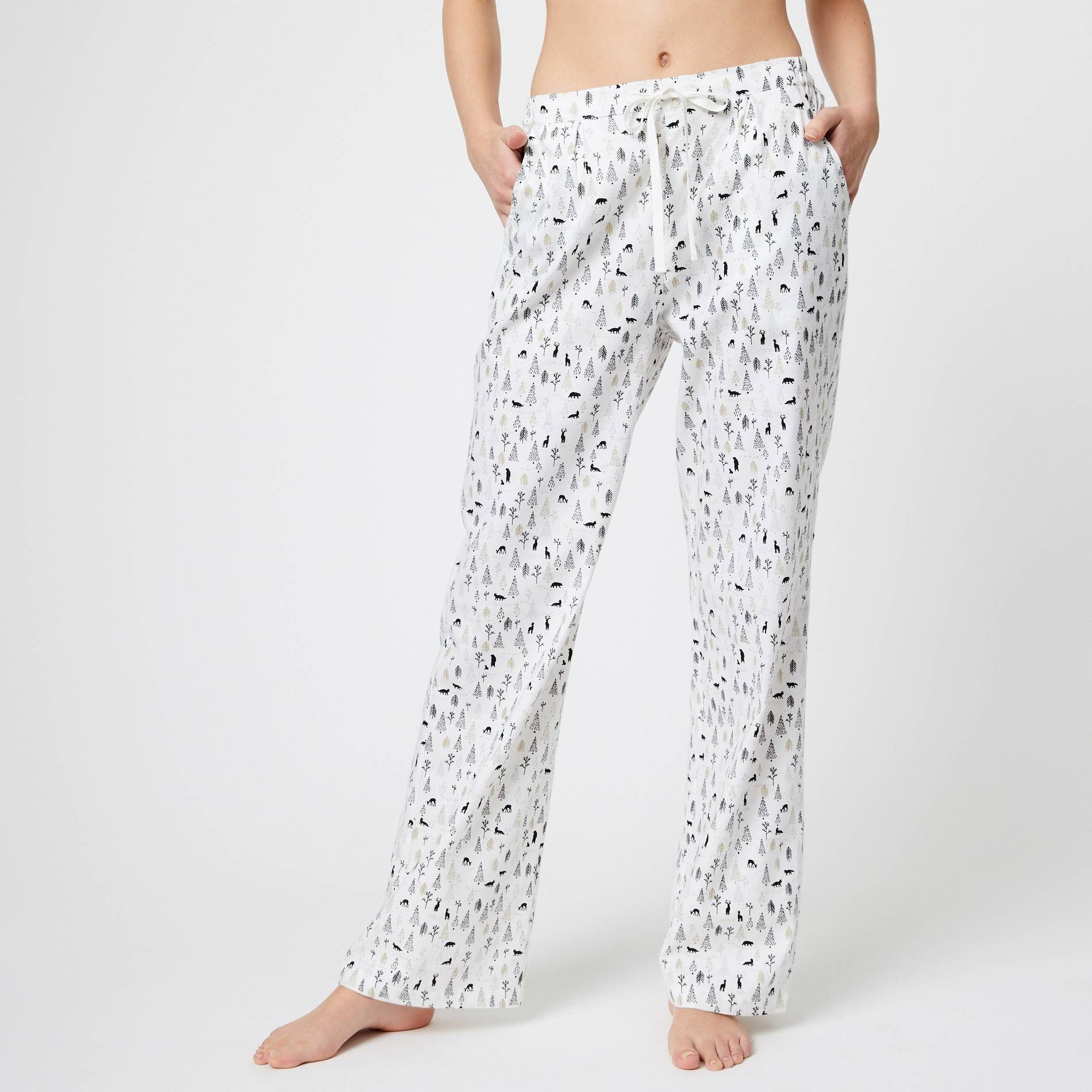 Pantalon imprimé sapins et cerfs, Blanc, large image number 0
