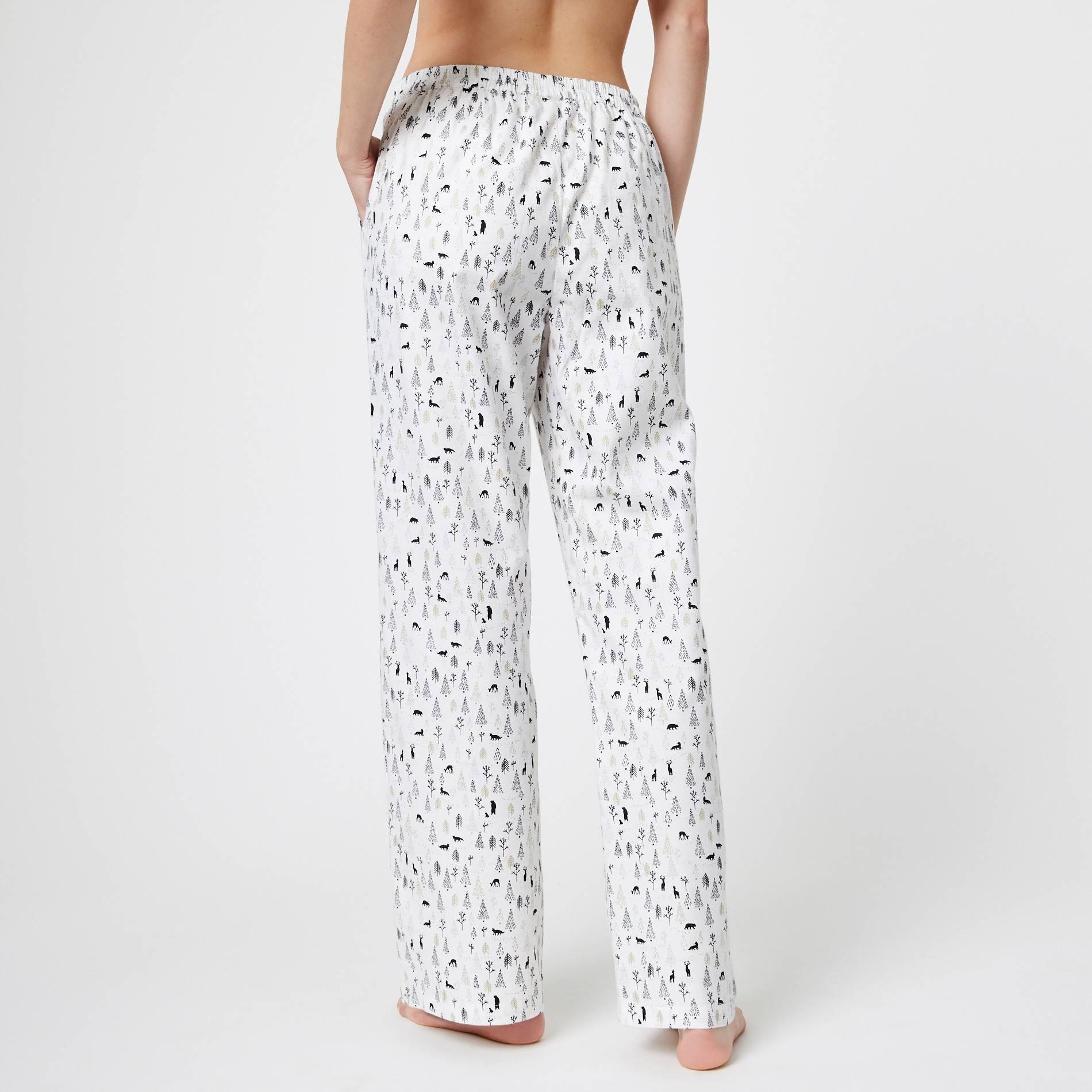 Pantalon imprimé sapins et cerfs, Blanc, large image number 1