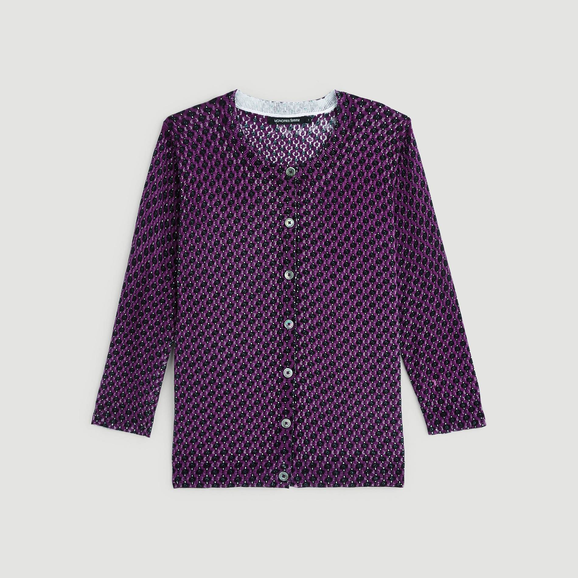 Cardigan manches 3/4 en coton, Prune, large image number 2