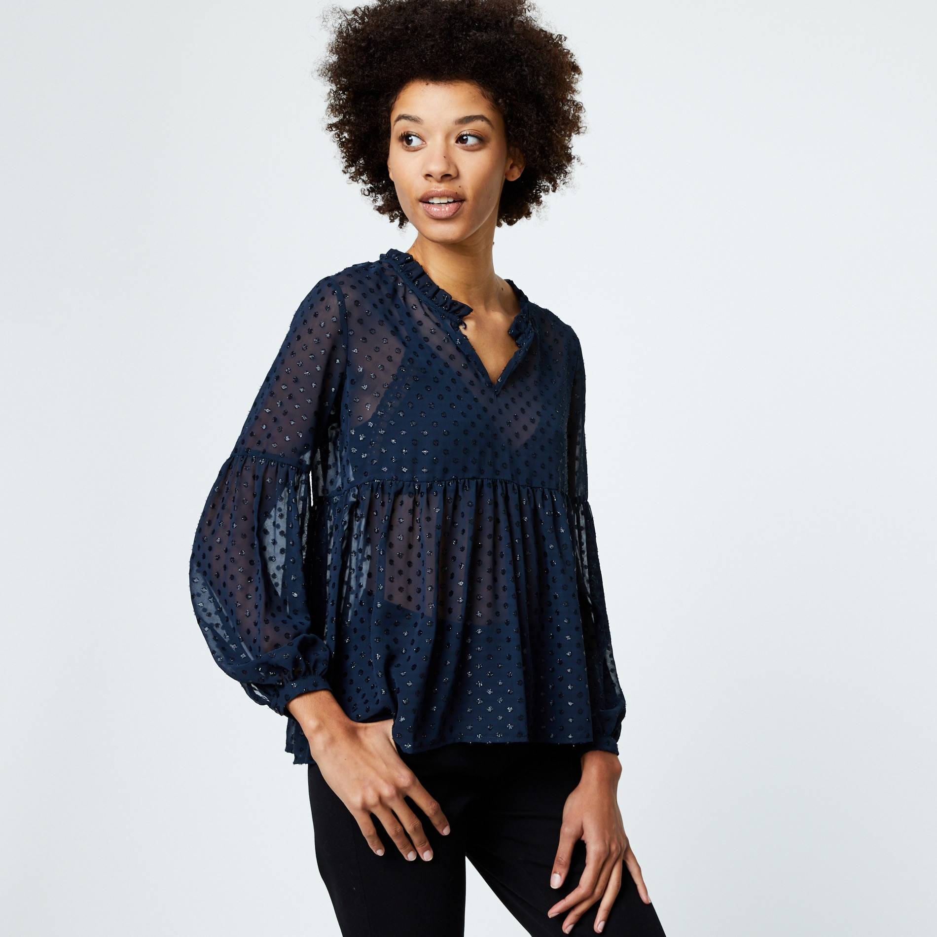 Blouse à pois, Indigo, large image number 0
