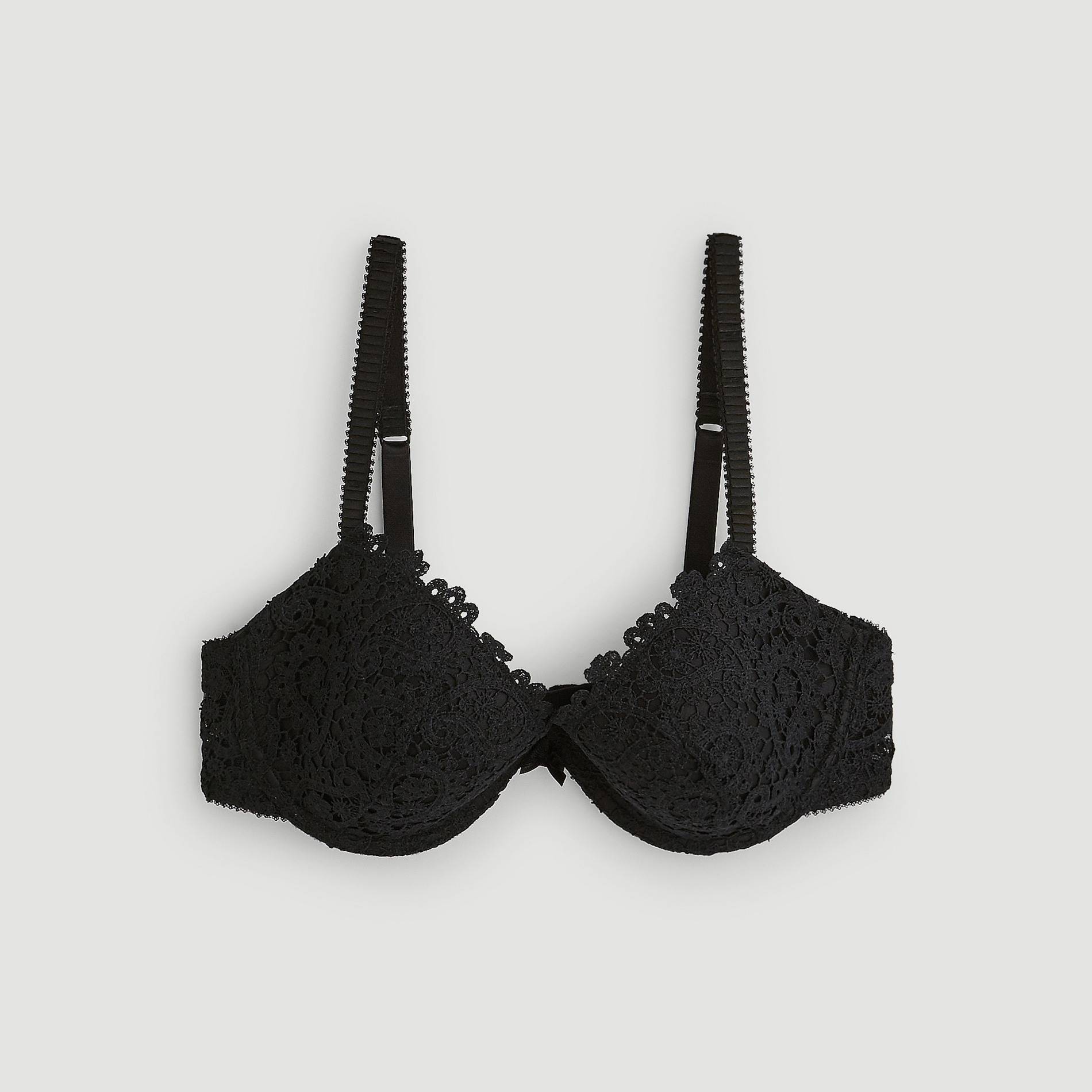 Soutien-gorge corbeille paddé guipure, Noir, large image number 2
