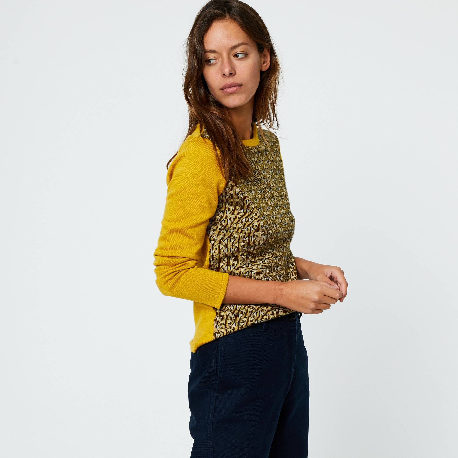Pull en jacquard contenant de la laine, Ocre, large image number 0.0