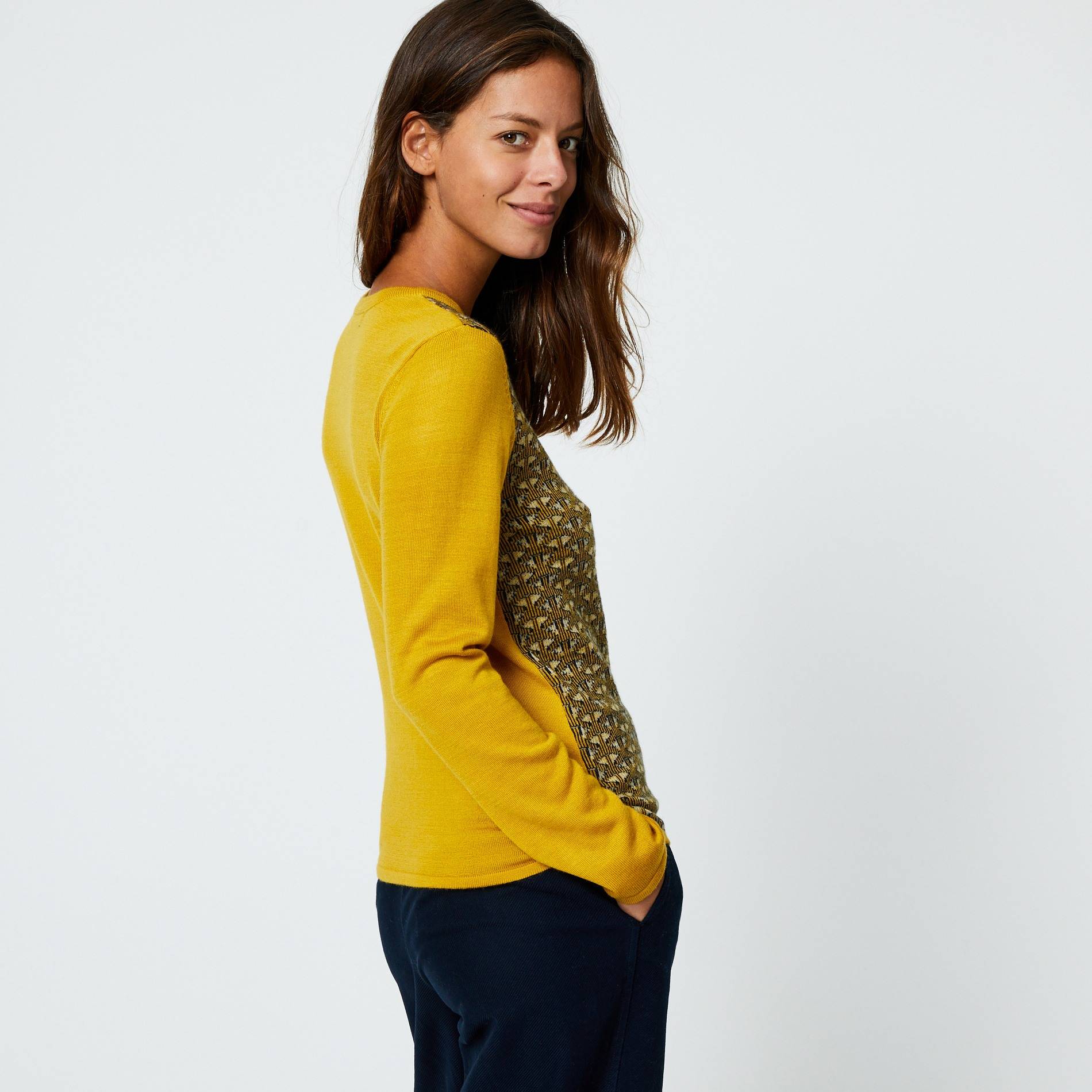 Pull en jacquard contenant de la laine, Ocre, large image number 1