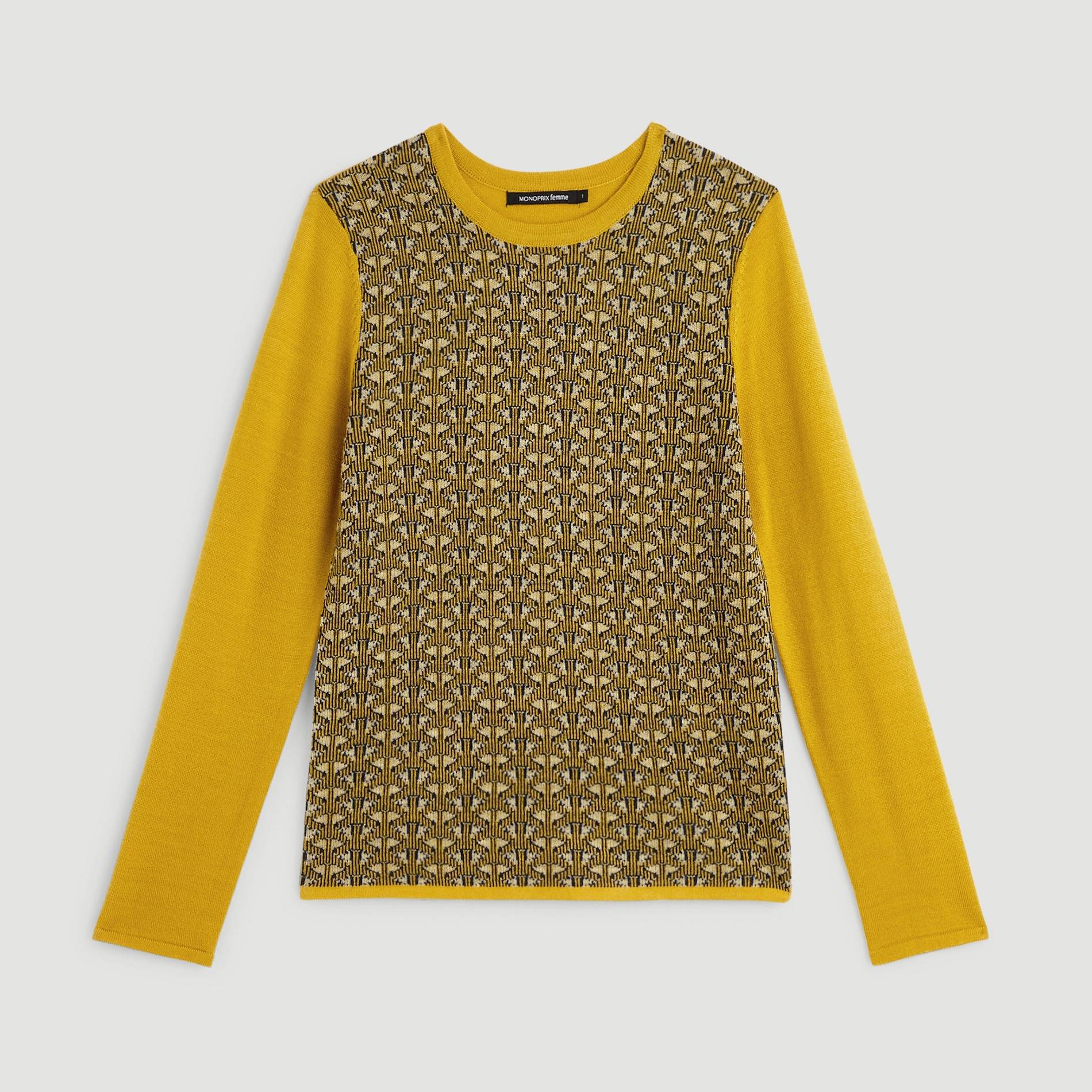Pull en jacquard contenant de la laine, Ocre, large image number 2