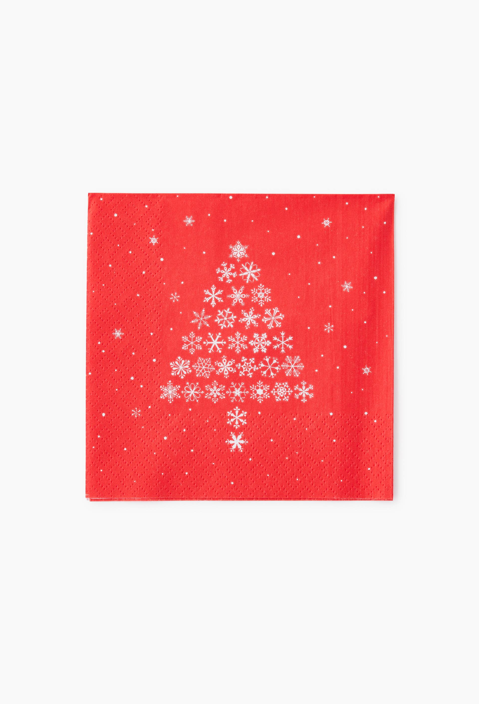 20 serviettes 33*33 imprimé sapin et  flocon, Rouge, large image number 0