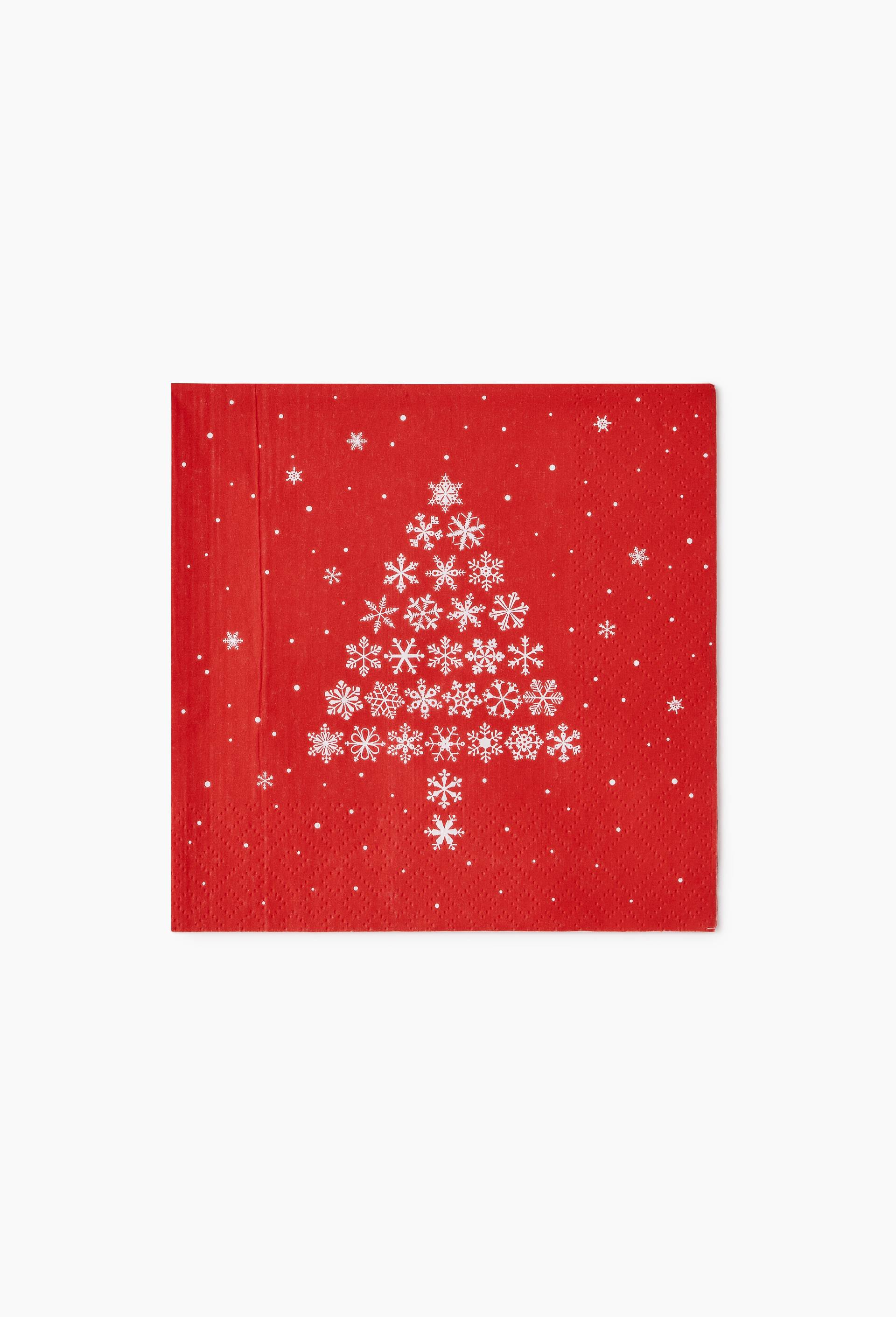 20 serviettes 33*33 imprim&eacute; sapin et  flocon, Rouge, large image number 0.0