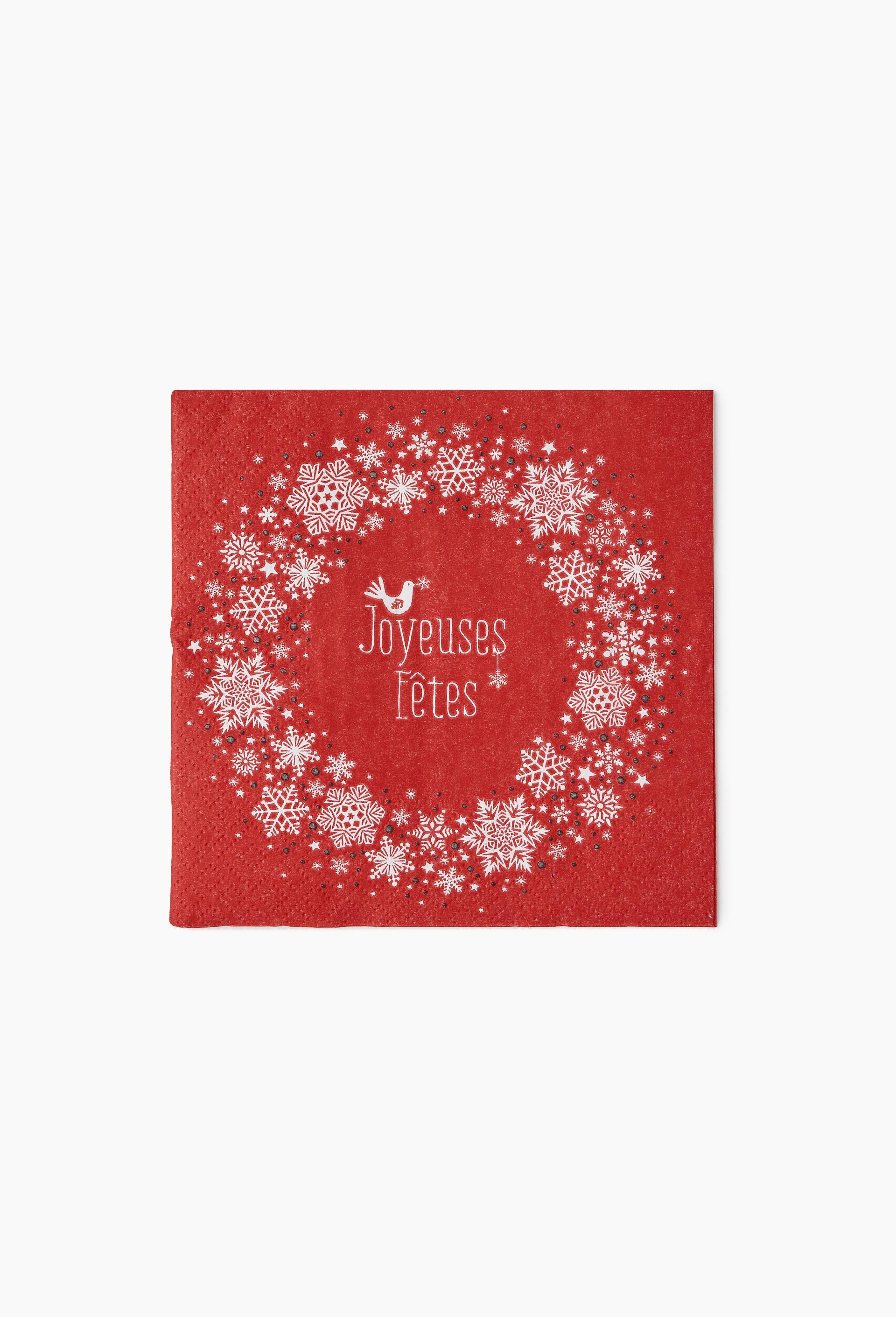 20 serviettes 33x33CM imprim&eacute; "Joyeuses f&ecirc;tes", Rouge, large image number 0