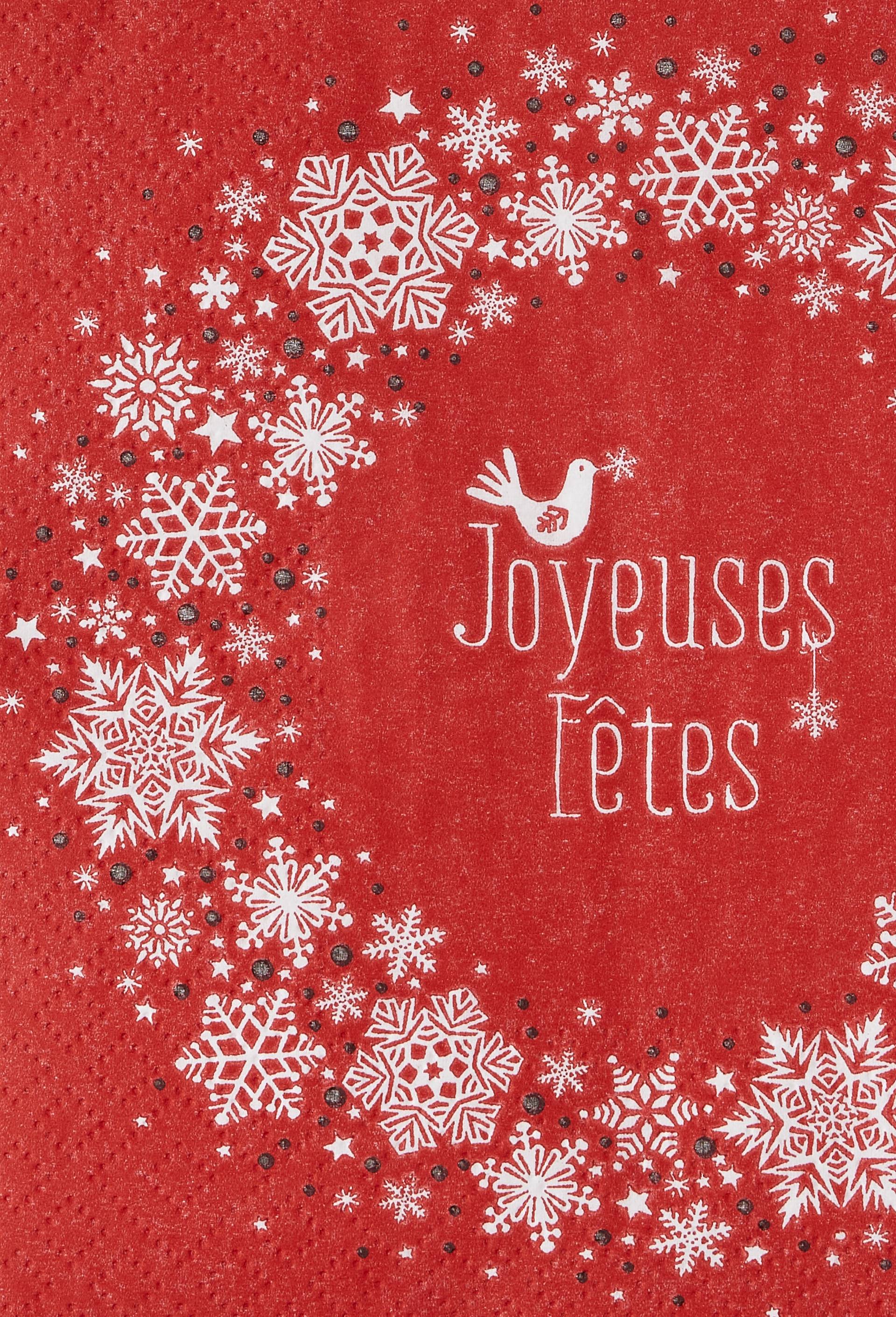 20 serviettes 33x33CM imprim&eacute; "Joyeuses f&ecirc;tes", Rouge, large image number 1