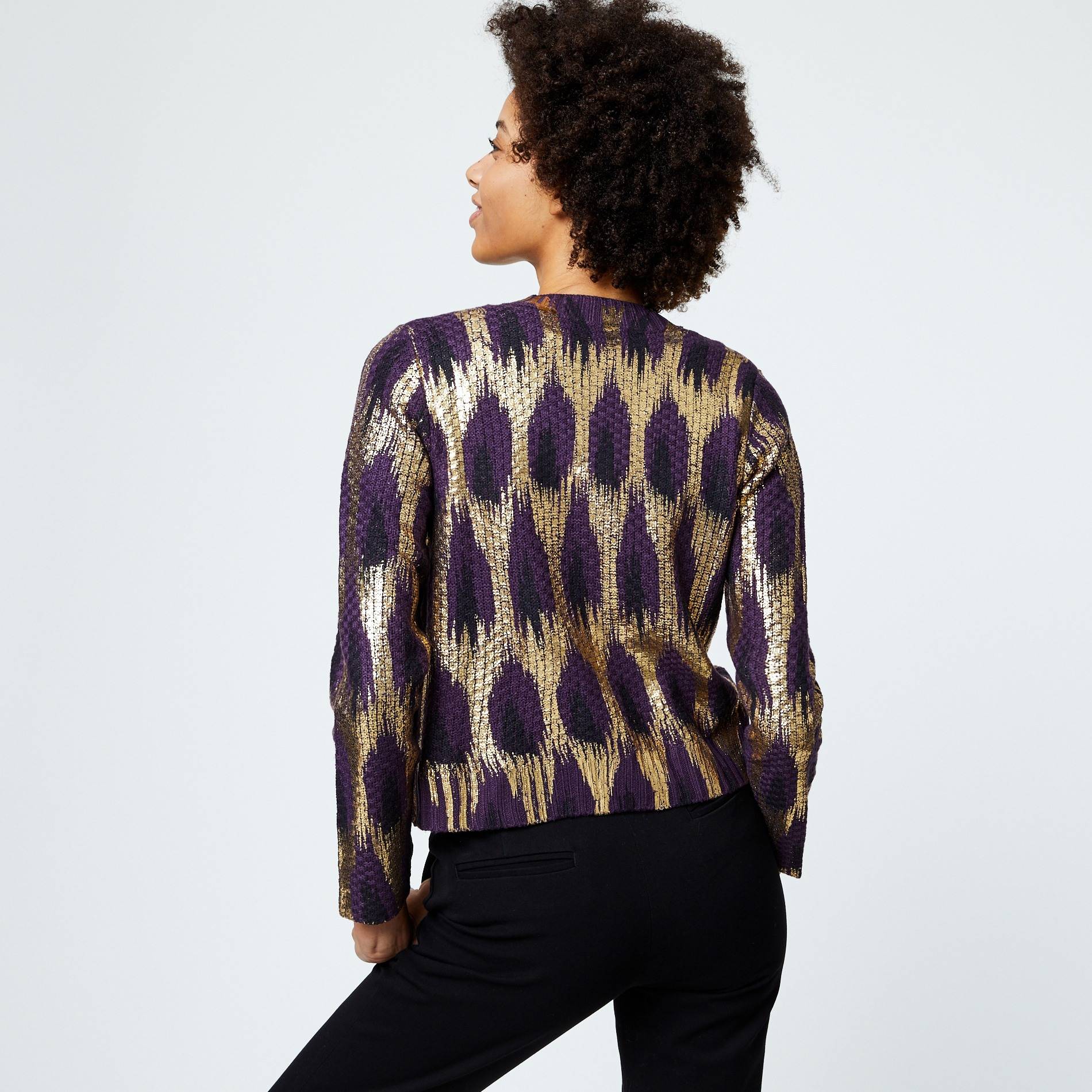 Veste courte en maille motifs enduits, Violet, large image number 1.0