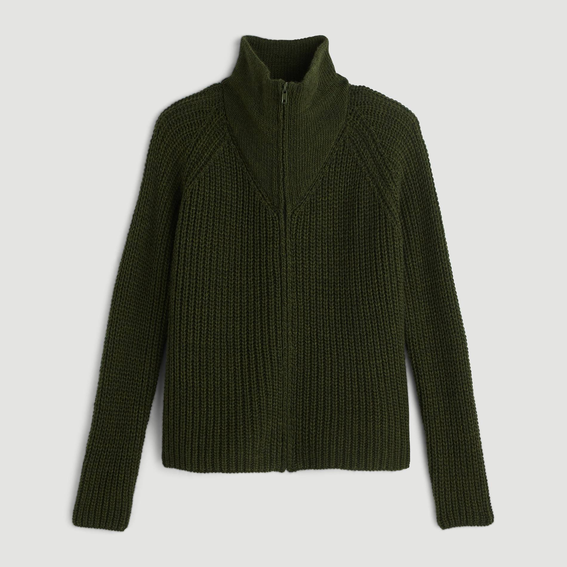 Cardigan zippé côtelé contenant de la laine, Kaki, large image number 2