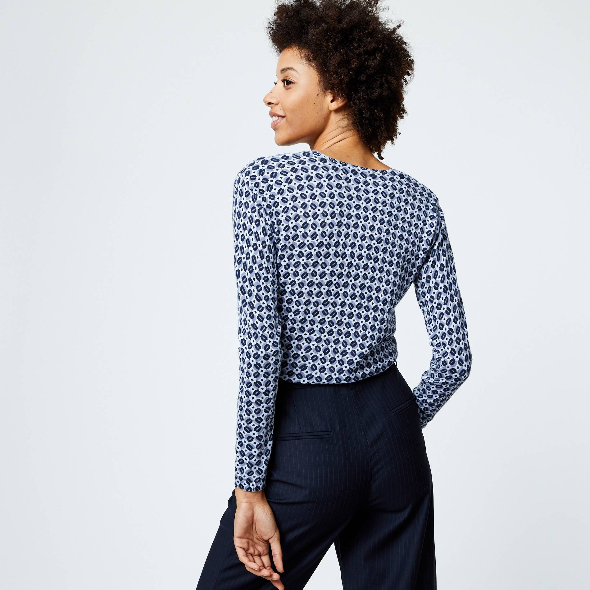 Pull en coton imprimé, Indigo, large image number 1