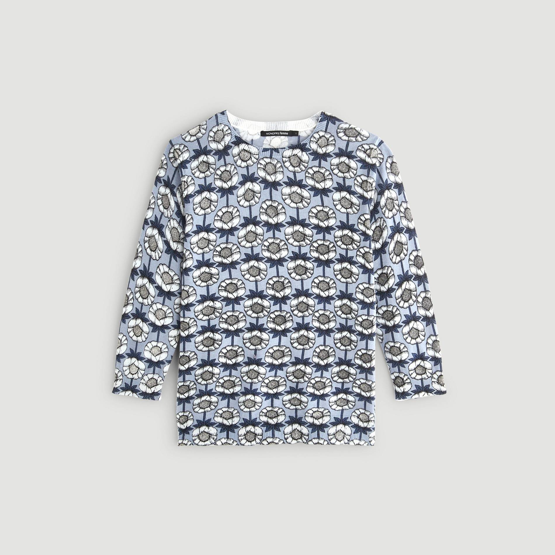 Pull manches 3/4 imprimé, Gris anthracite, large image number 2