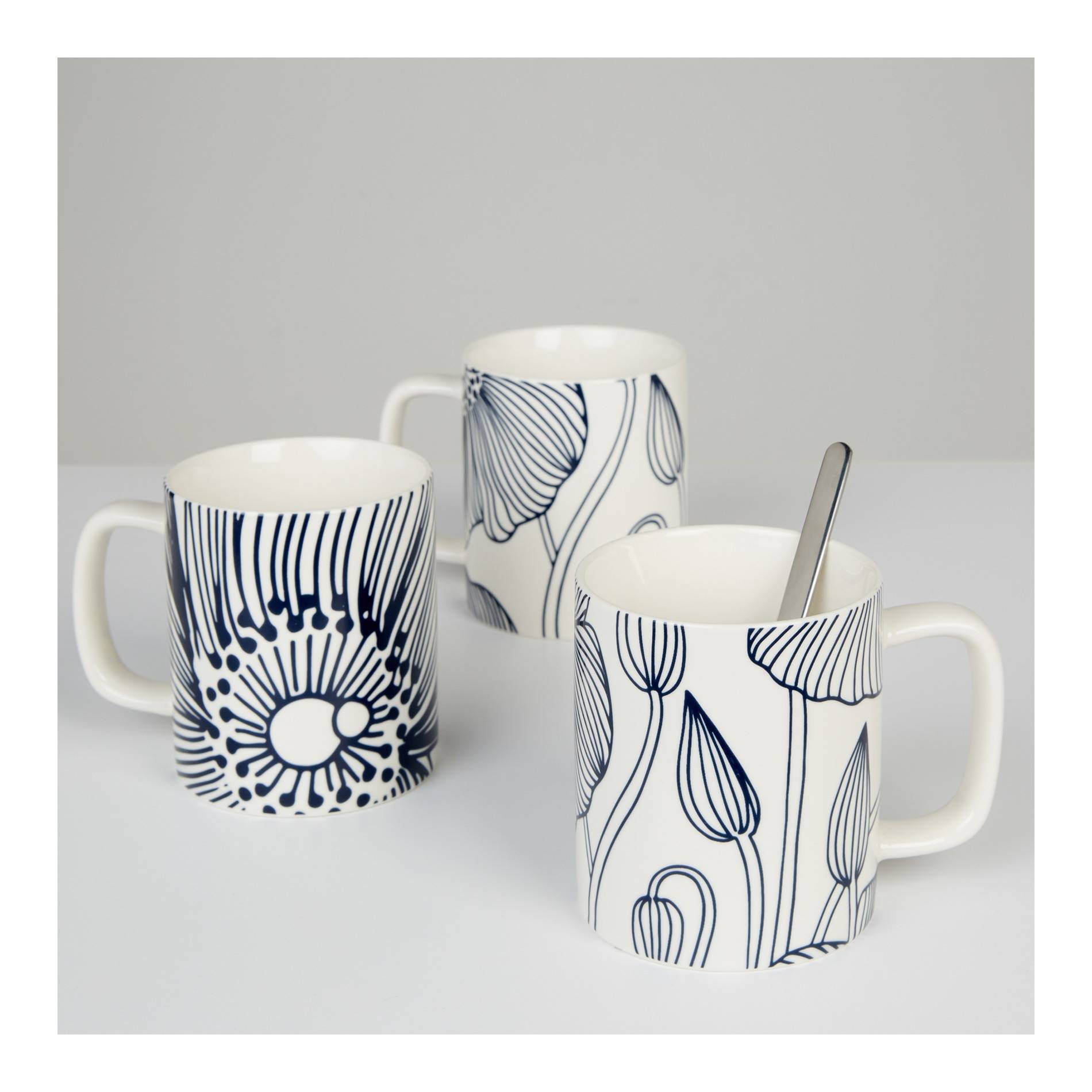 Mug droit motif fleurs, Indigo, large image number 1