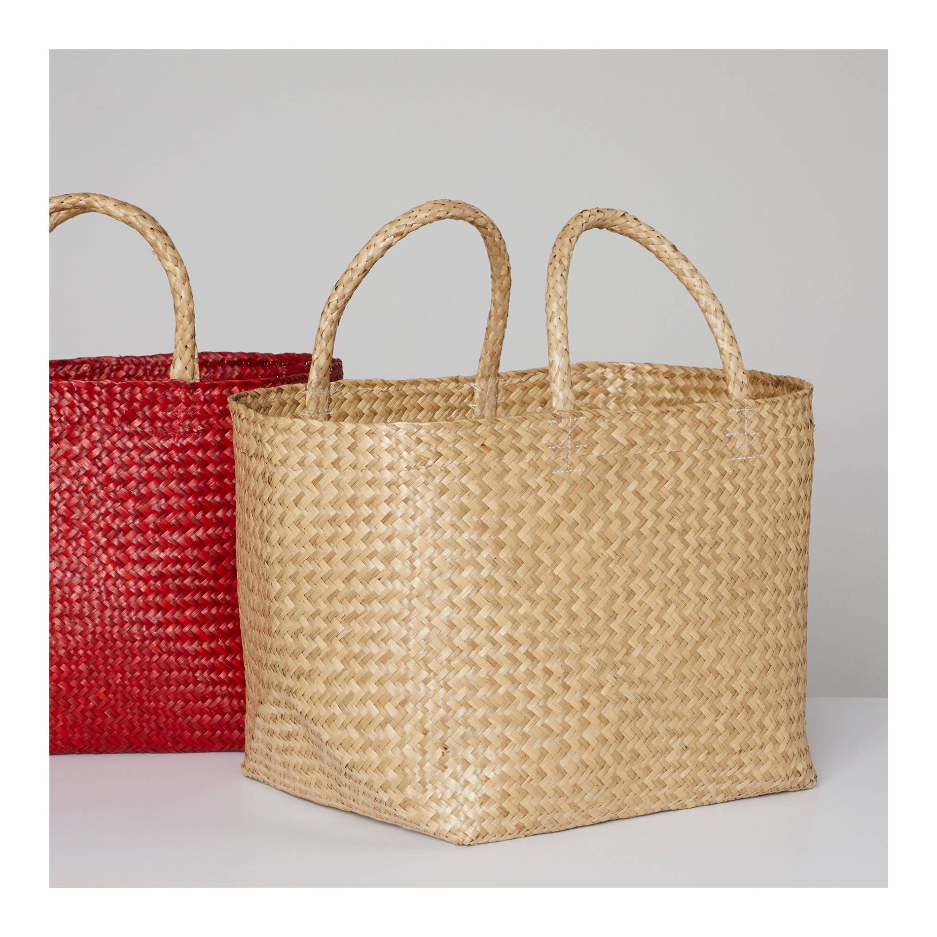 Panier carré en jonc de mer, Brun clair, large image number 2