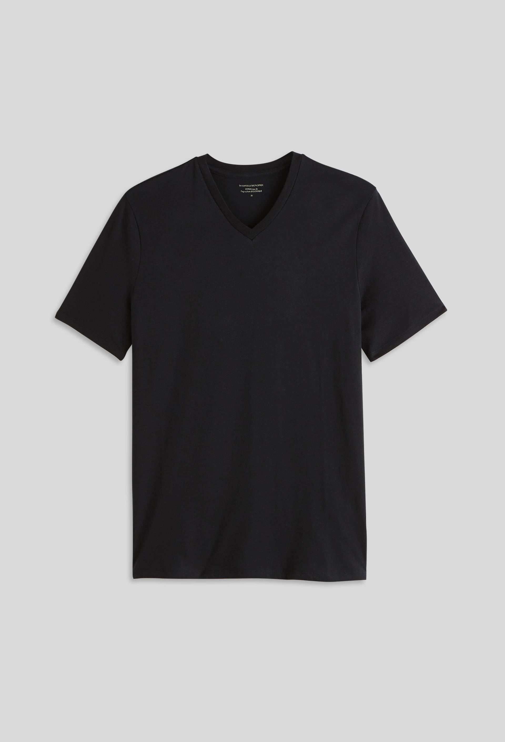 T-shirt manches courtes col v en coton BIO GOTS, Noir, swatch image