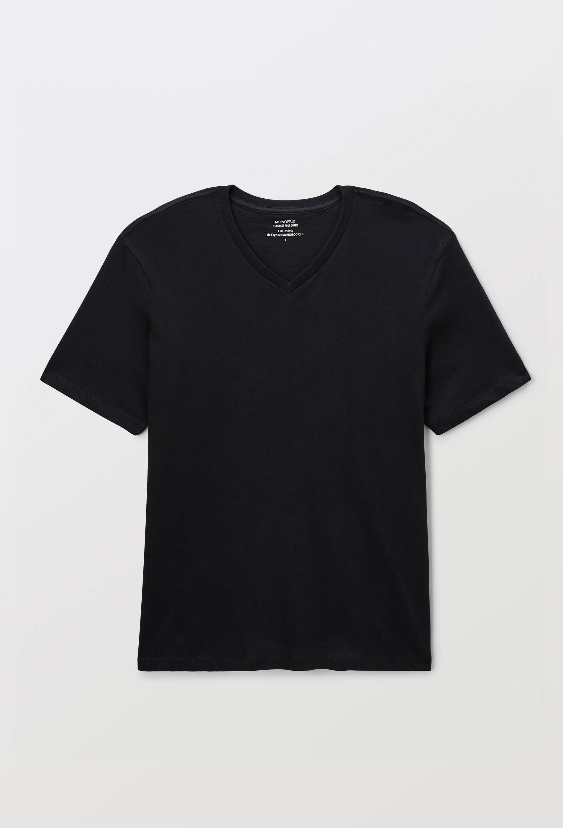 T-shirt manches courtes col v en coton BIO GOTS, Noir, large image number 2.0