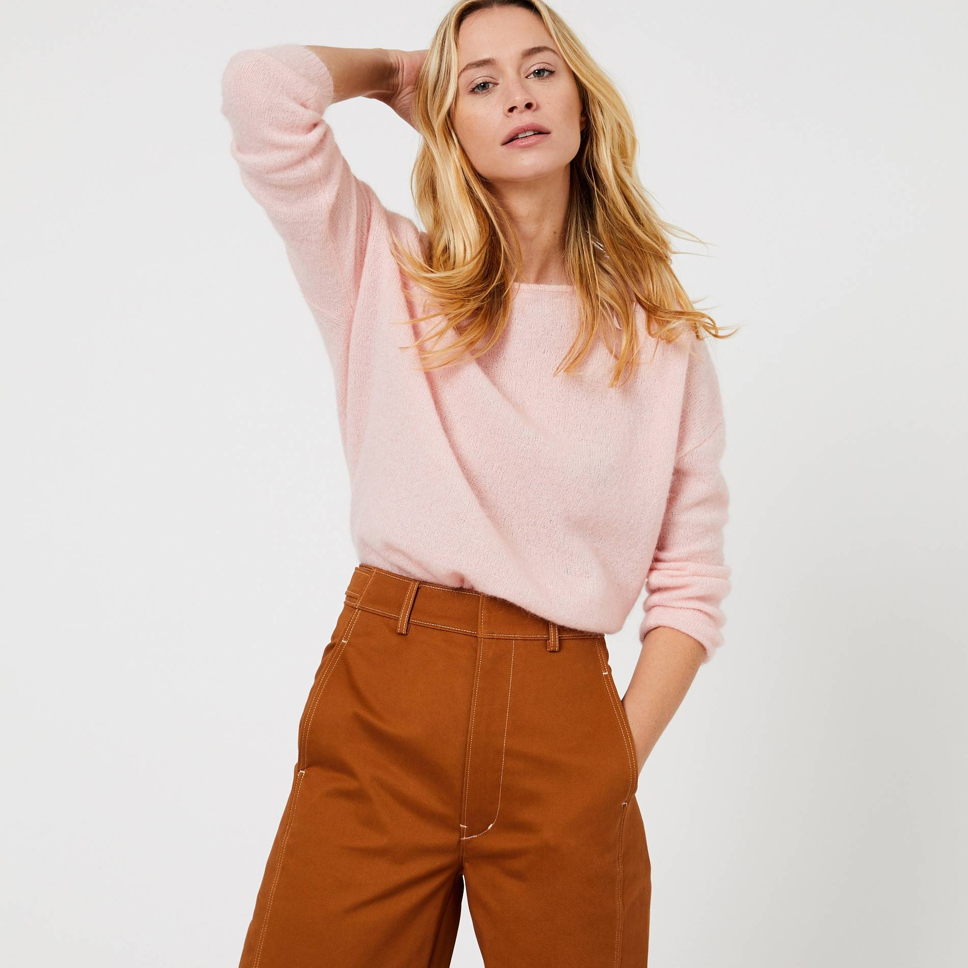 Pull loose contenant du mohair, Framboise, large image number 0