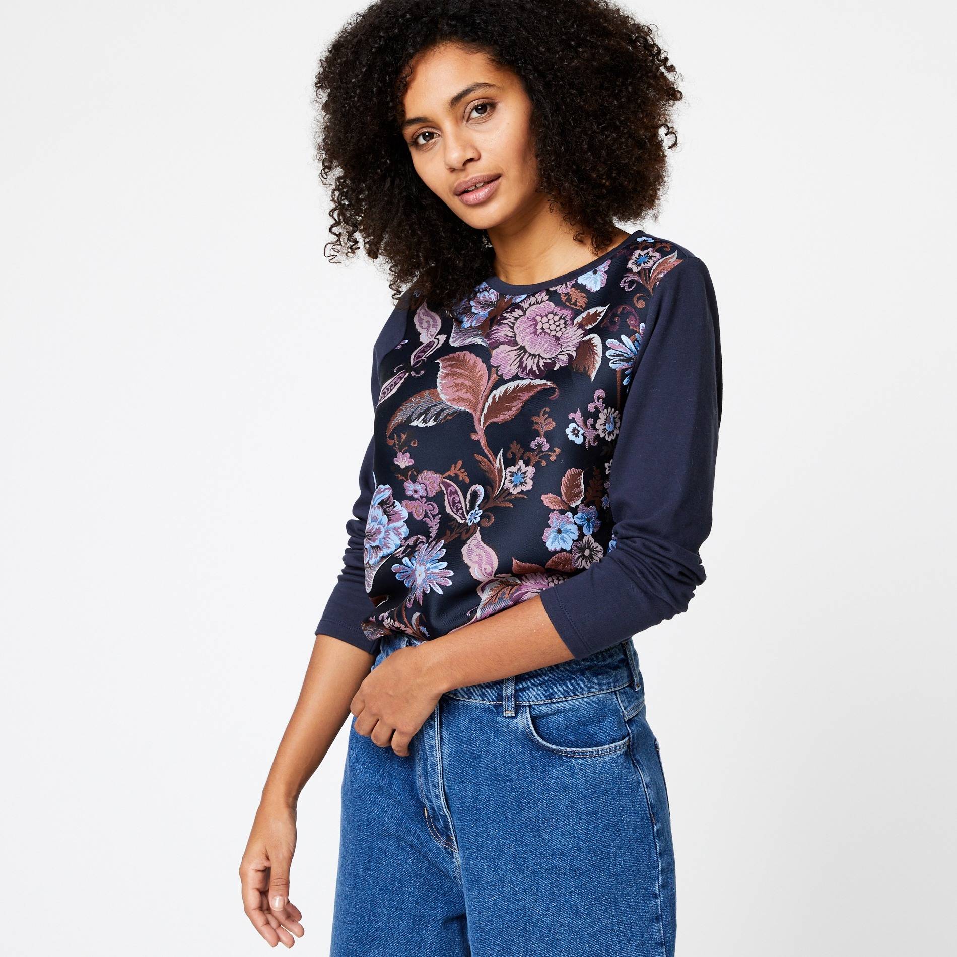 Sweatshirt motif en jacquard, Noir, large image number 0