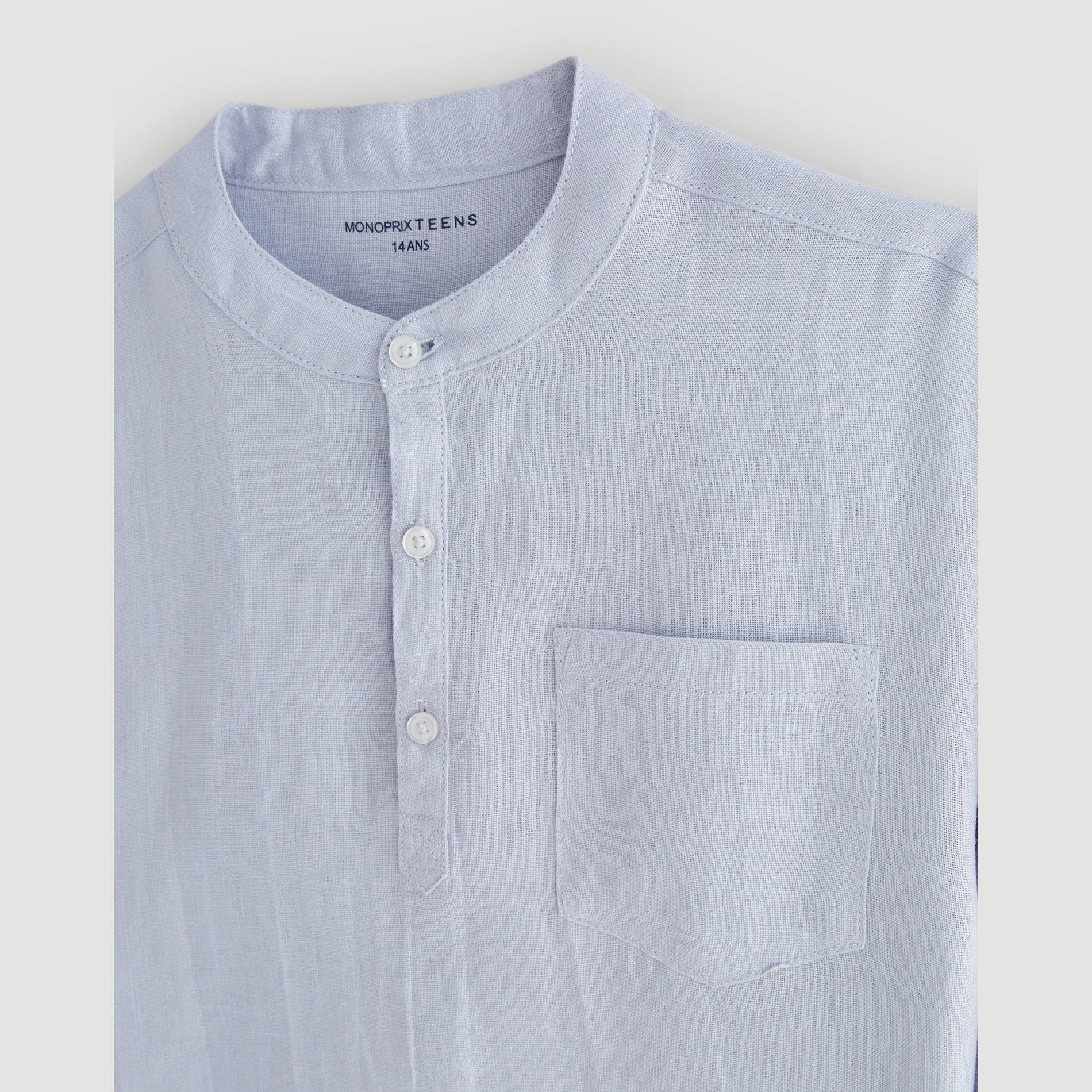 Chemise manches longues en lin col mao, Indigo, large image number 2.0