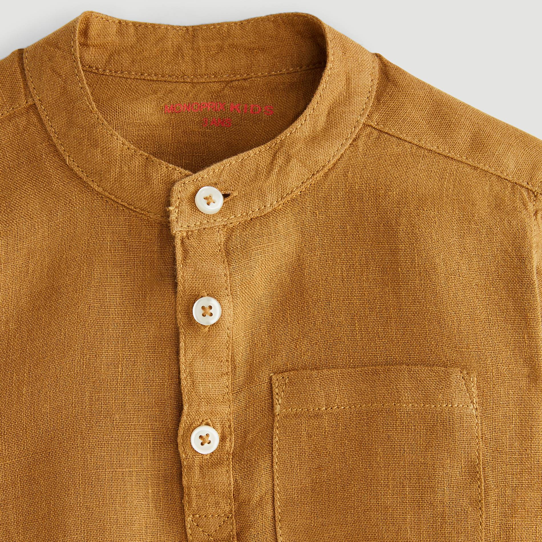 Chemise manches longues en lin col mao, Chocolat, large image number 2.0