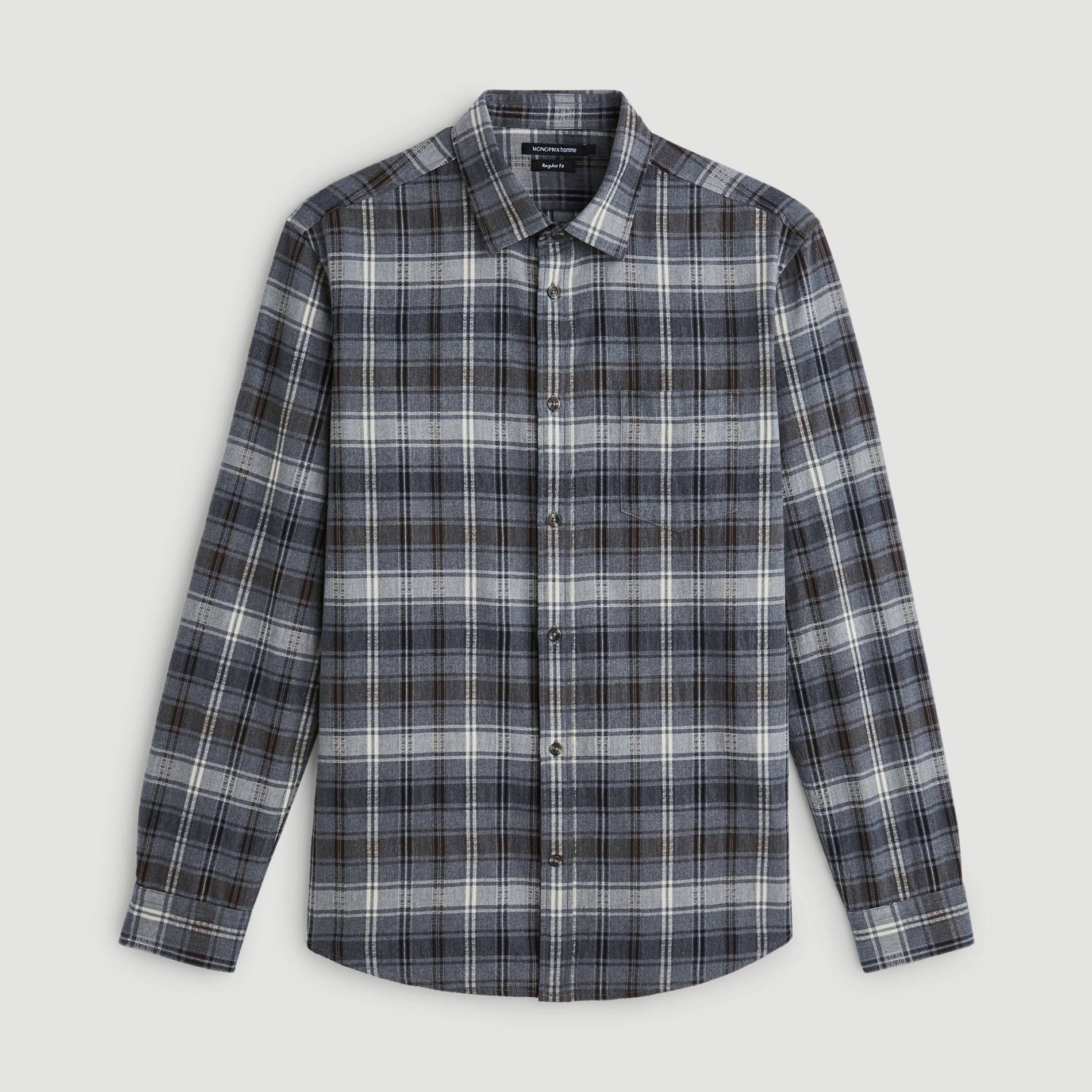 Chemise à carreaux coupe regular, Gris, large image number 2