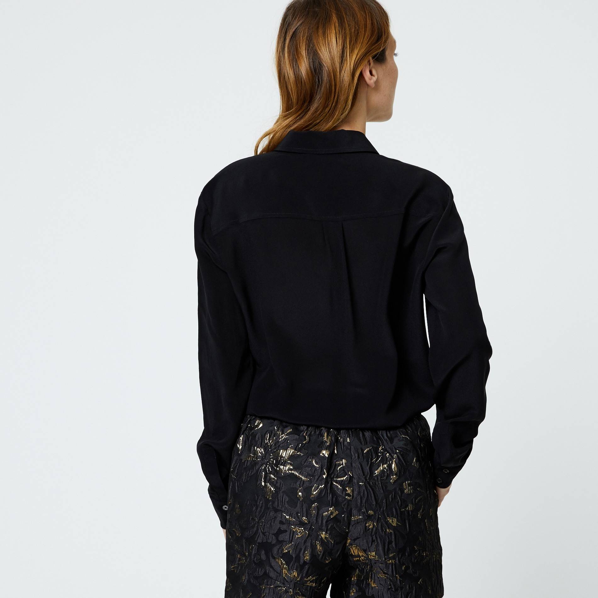 Chemise manches longues en soie, Noir, large image number 1.0