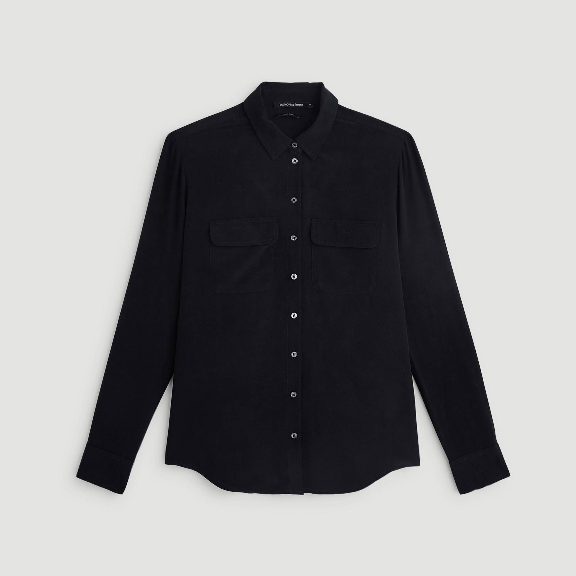 Chemise manches longues en soie, Noir, large image number 2.0