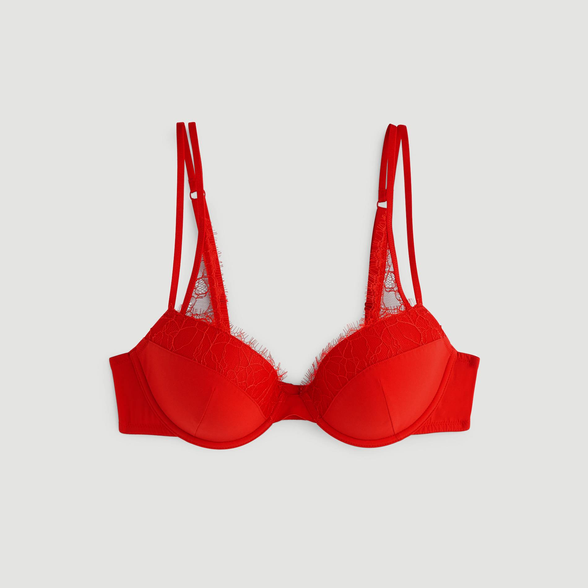 Soutien-gorge corbeille paddé en chiffon et dentelle, Brique, large image number 2