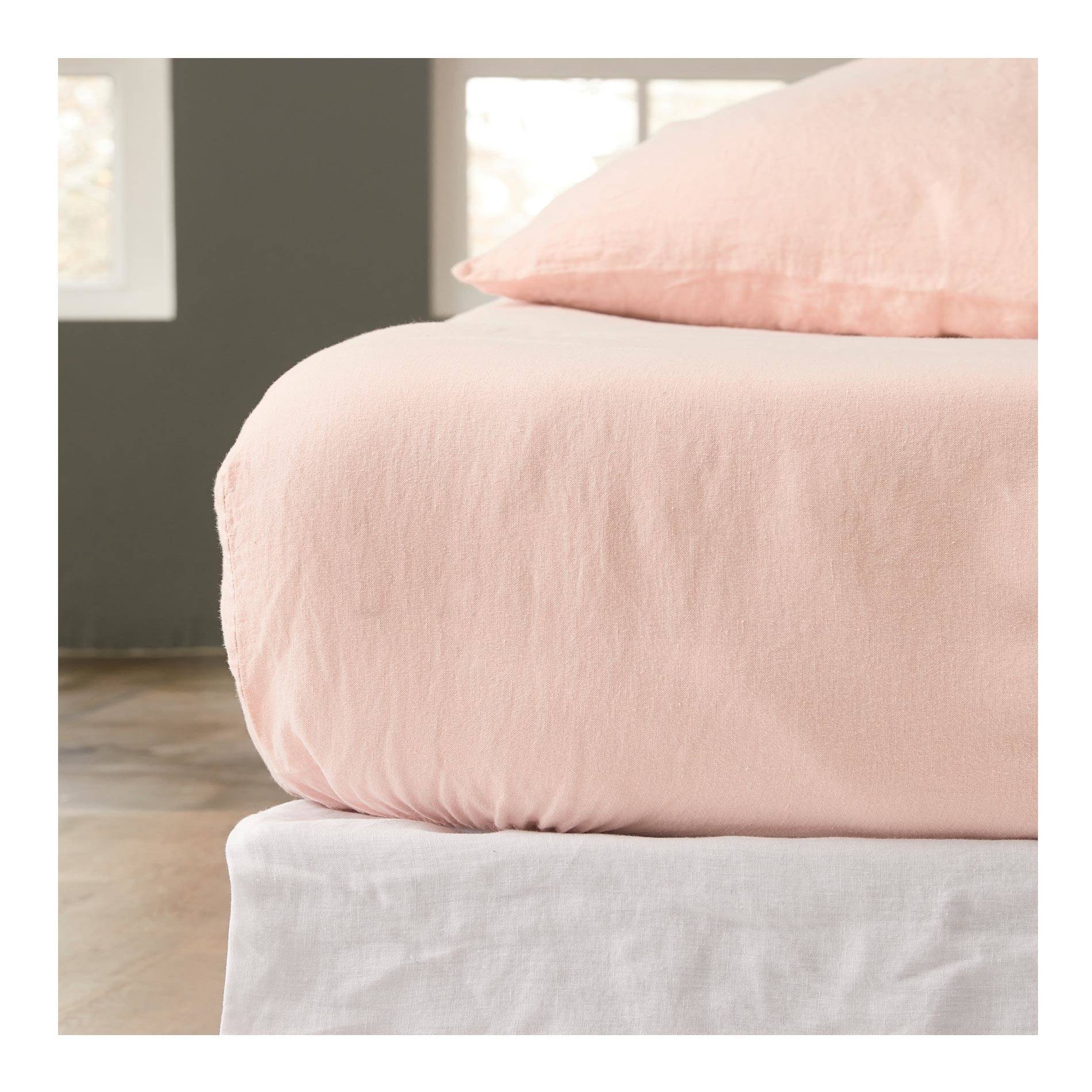 Drap housse, 140x190cm, blanc, 100% pur lin lavé, Rose clair, large image number 0