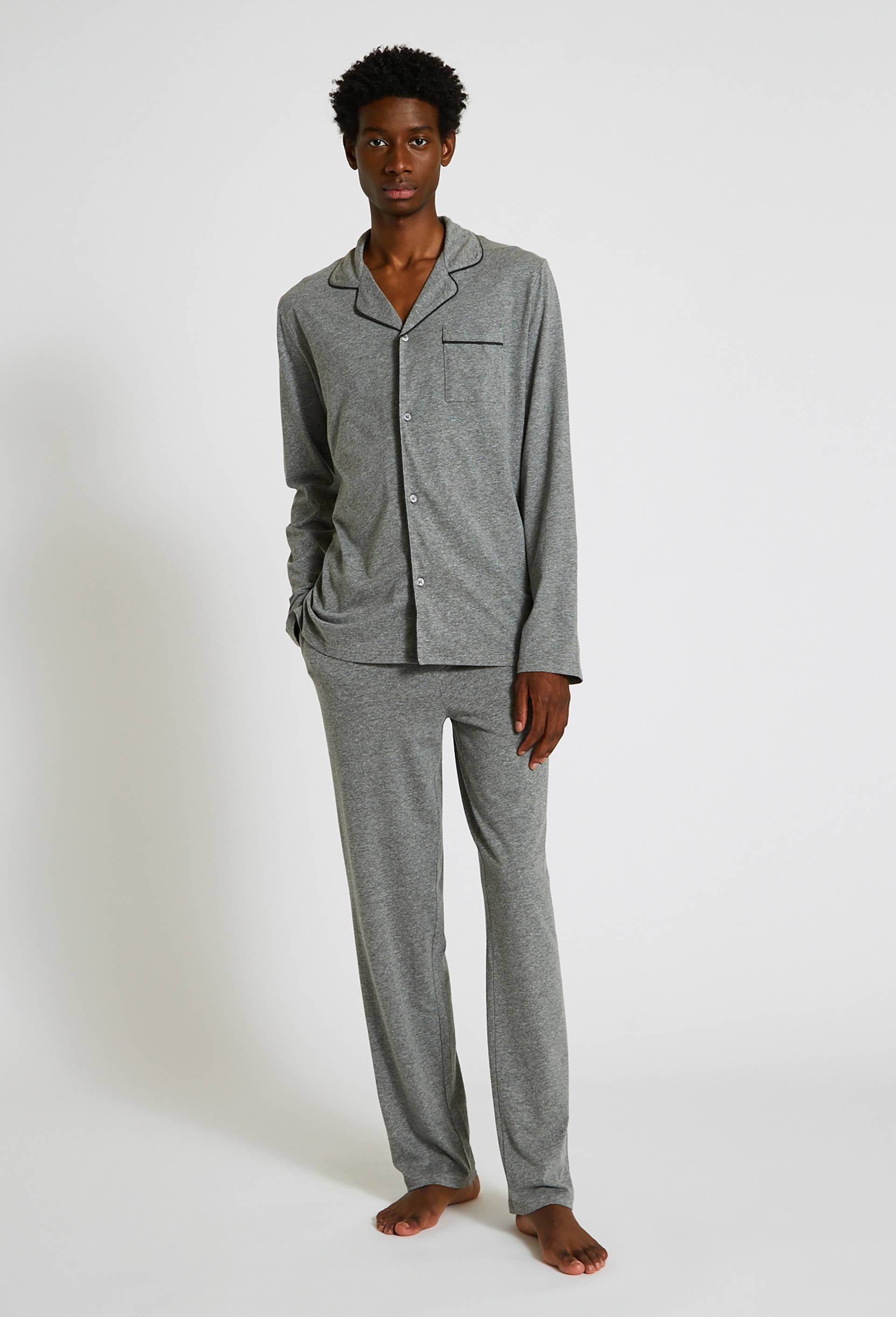 Pyjama manches longues et pantalon en mélange coton et viscose, Gris, large image number 0