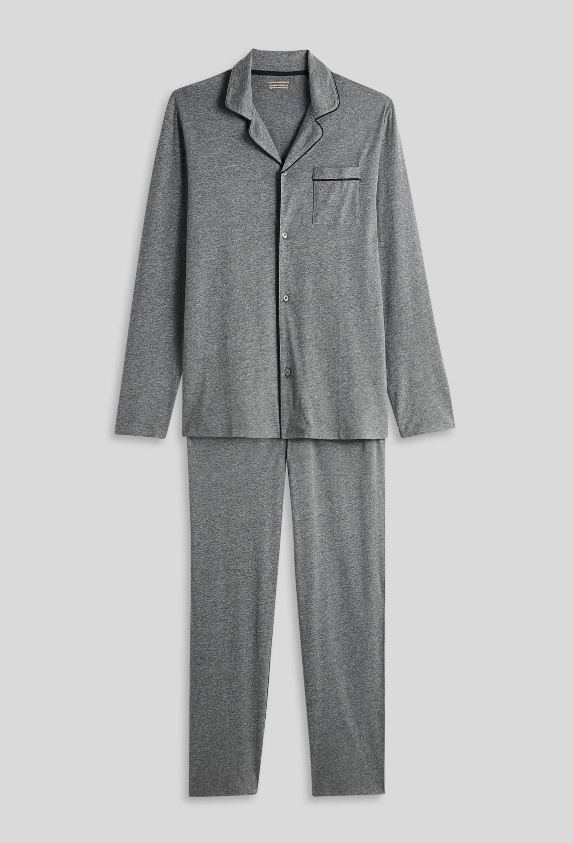 Pyjama manches longues et pantalon en mélange coton et viscose, Gris, large image number 2