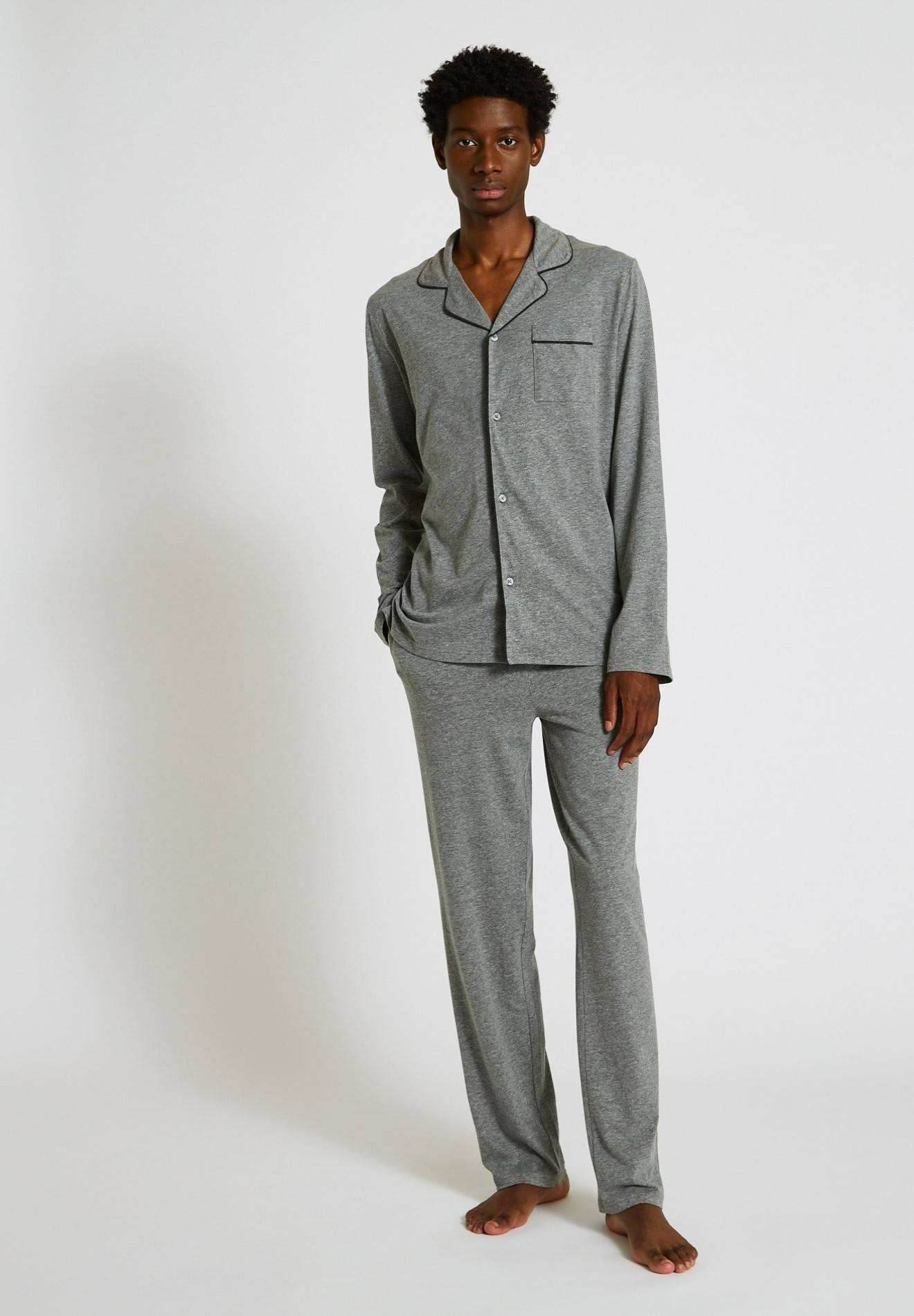 Pyjama manches longues et pantalon en mélange coton et viscose, Gris, large image number 3