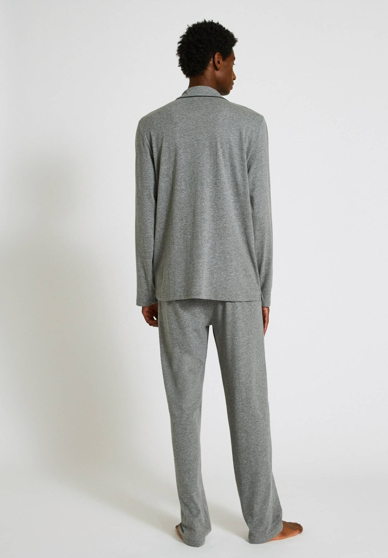 Pyjama manches longues et pantalon en mélange coton et viscose, Gris, large image number 4