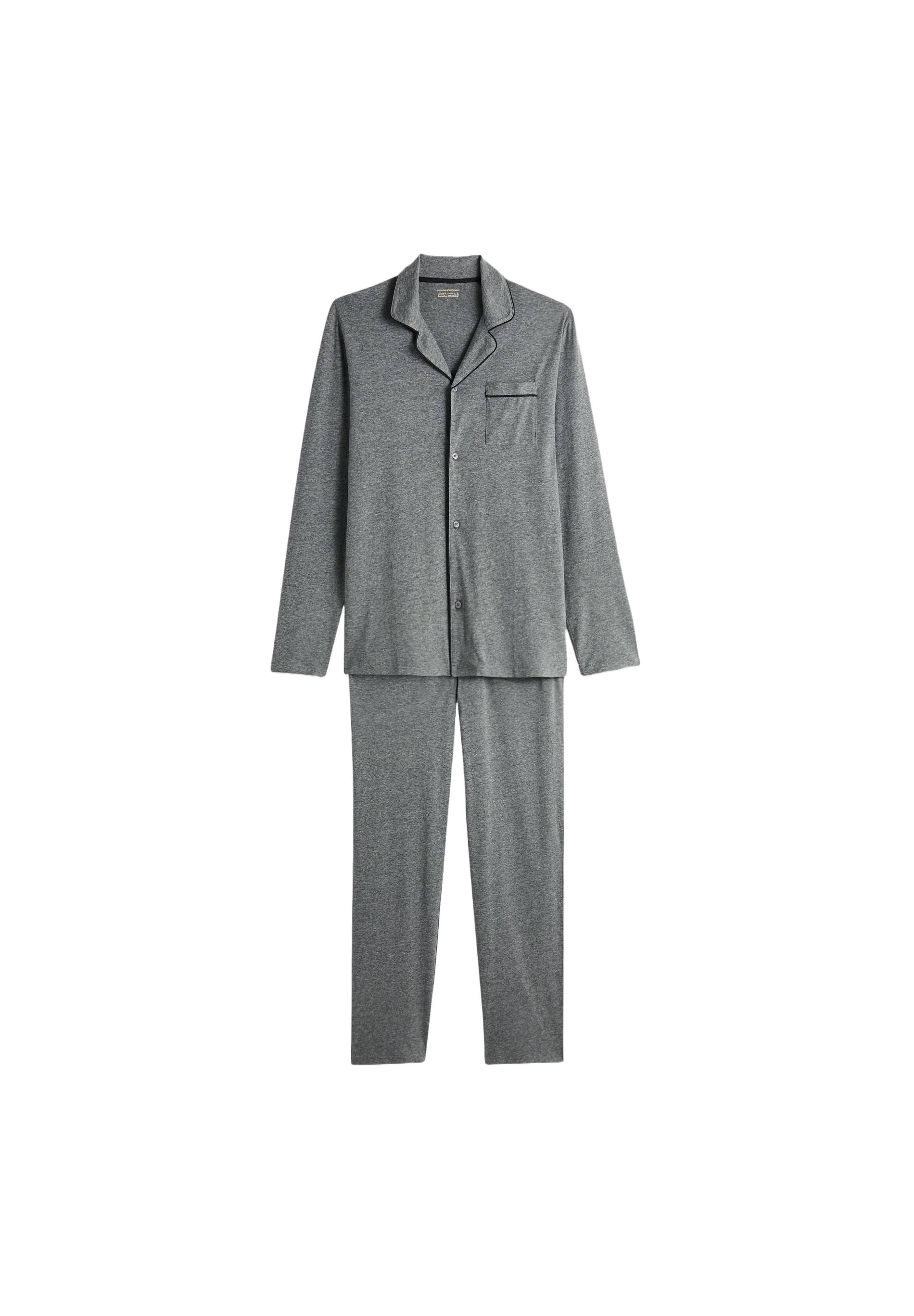 Pyjama manches longues et pantalon en mélange coton et viscose, Gris, large image number 5
