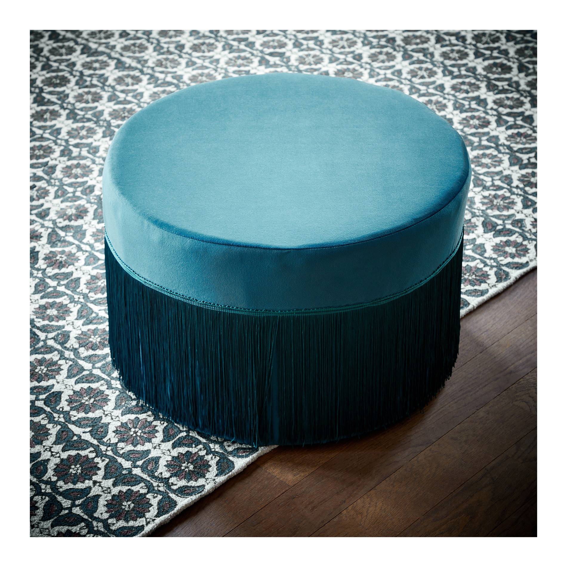 Pouf en velours &agrave; franges, Vert p&acirc;le , large image number 0