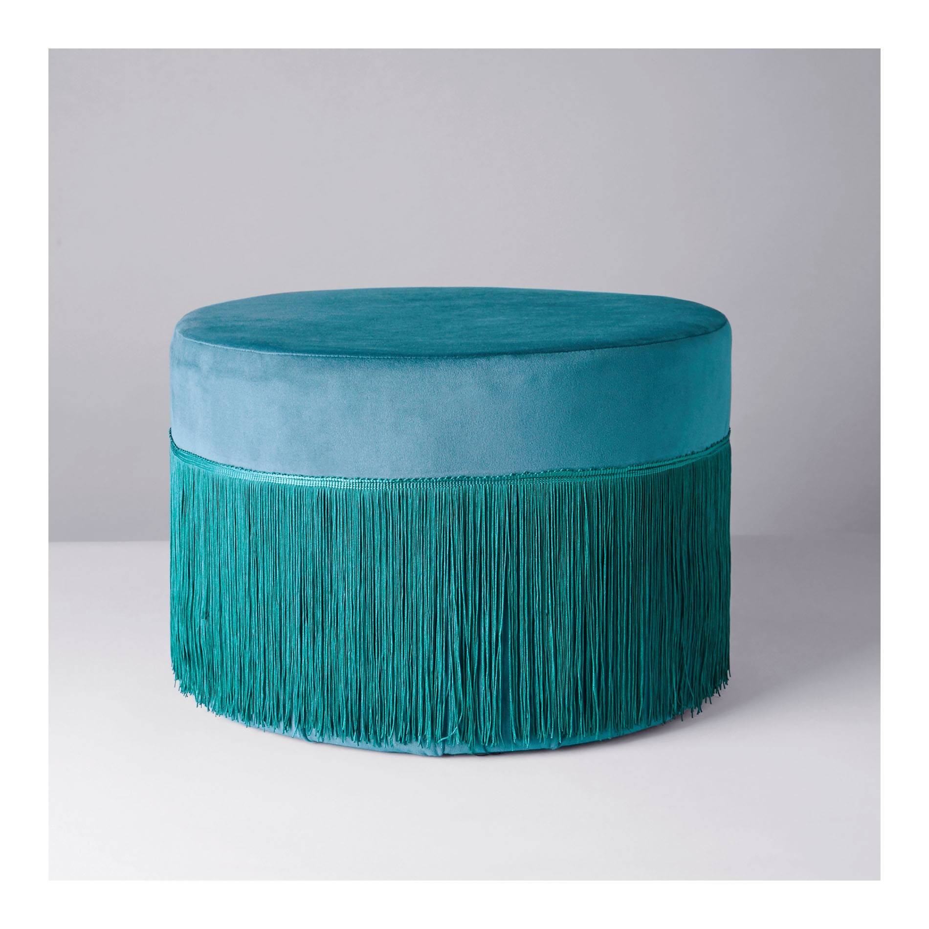 Pouf en velours &agrave; franges, Vert p&acirc;le , large image number 1